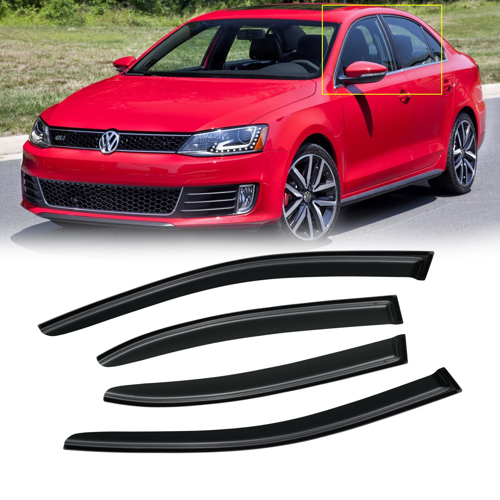 Cmvt Auto Window Visors For Volkswagen (Vw) Jetta 2011-2018, Rain Guards Shields Vent Shade Deflector Wind Dark Smoke 2012 2013 