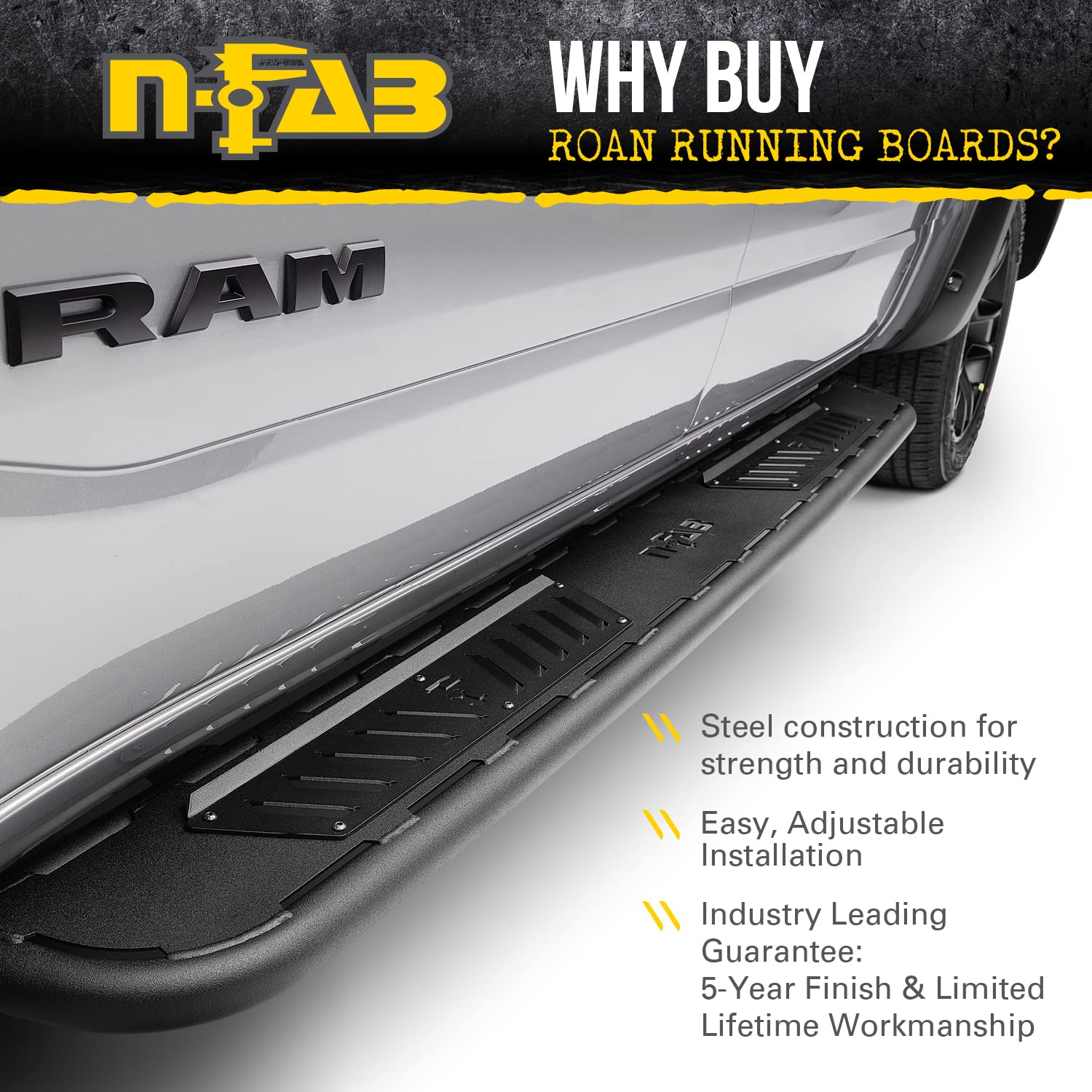 N-Fab Roan Running Boards For Silverado/Sierra | Cab Length, Extra Large 5.5'' Step Plate, Textured Black | Nbc07Cc-Tx | Fits 20
