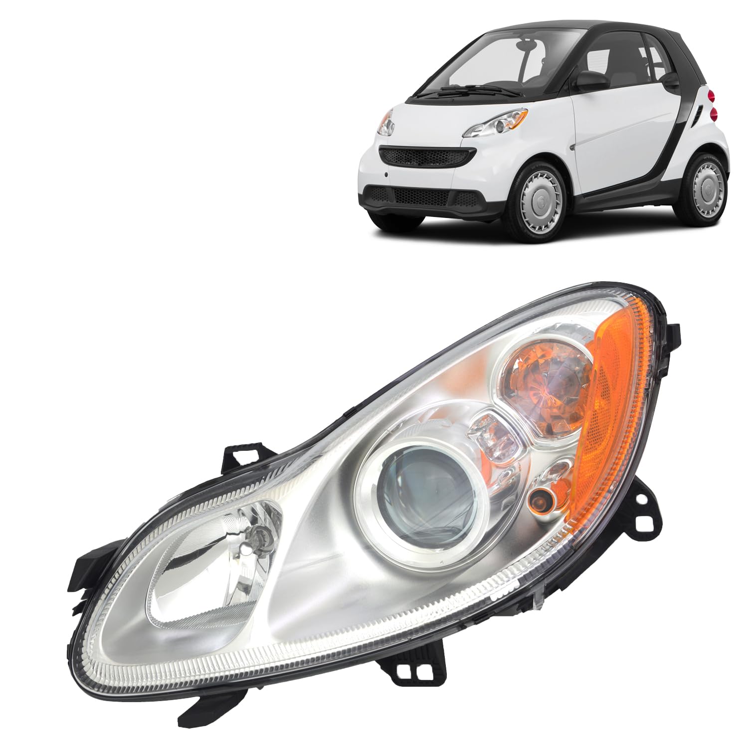 Alligator Auto Lights Replacement For Smart Fortwo 2010-2015 Convertible/Coupe Capa Certified, Halogen Headlight Assembly With Bulbs, Left/Driver Side, 4518202559 / Sm2502100 Dot Compliant