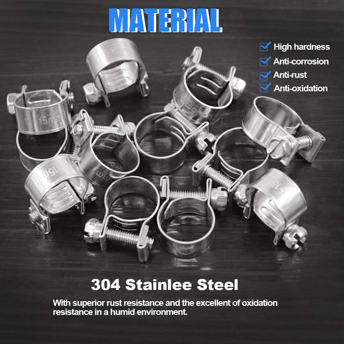 Glarks 12Pack 13-15Mm Stainless Steel Mini Fuel Injection Hose Clamps Adjustable Pipe Hose Clip Tube Clamps Set (1/2''-9/16'' Di