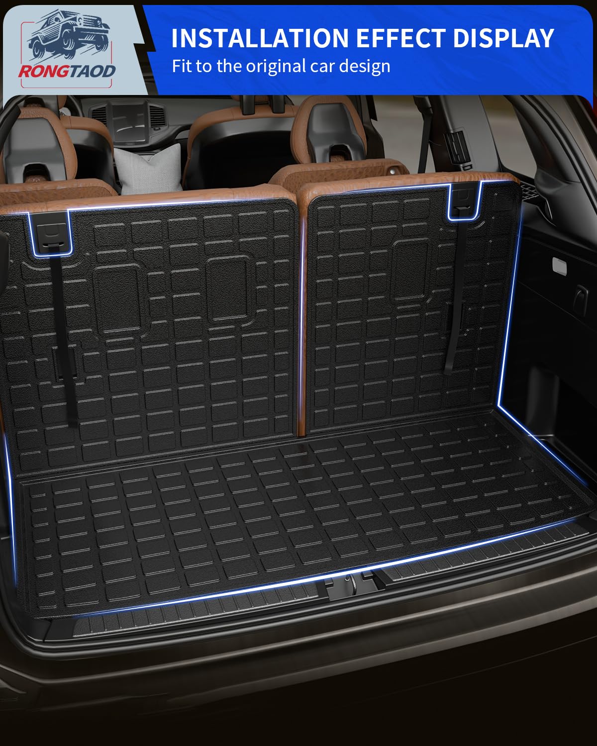 Rongtaod Cargo Mat Compatible with 2023 2024 2025 Honda Pilot Cargo Liner Trunk Mat TPE All Weather Back Seat Cover Protector Ho