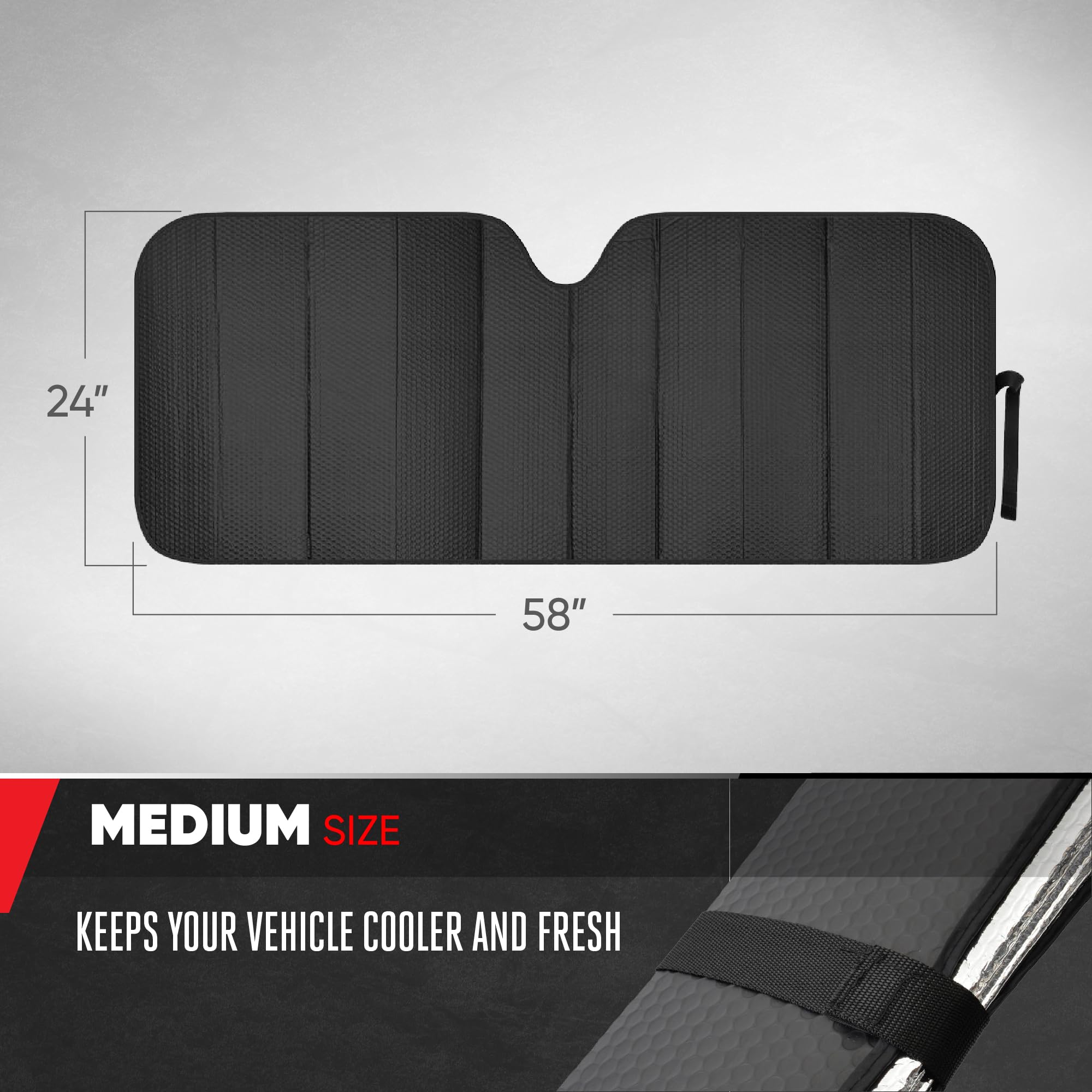 Motor Trend Accordion Black Car Windshield Sun Shade - Car Sun Visor Sun Shade For Windshield - Window Shades For Suv & Truck -
