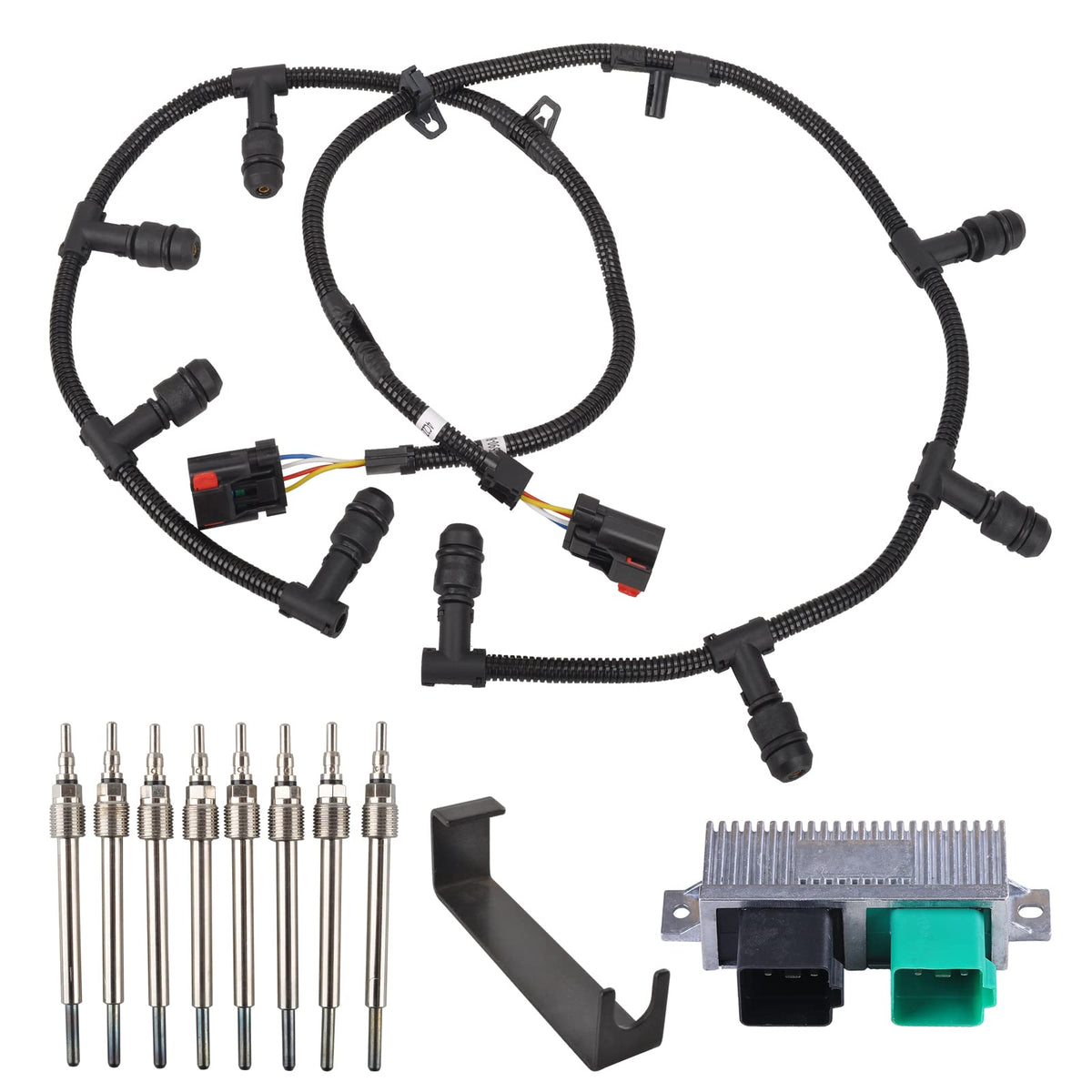 FGJQEFG Powerstroke Glow Plugs Harnesses GPCM Controller + Tool Compatible with 04-10 Ford 6.0 6.0L
