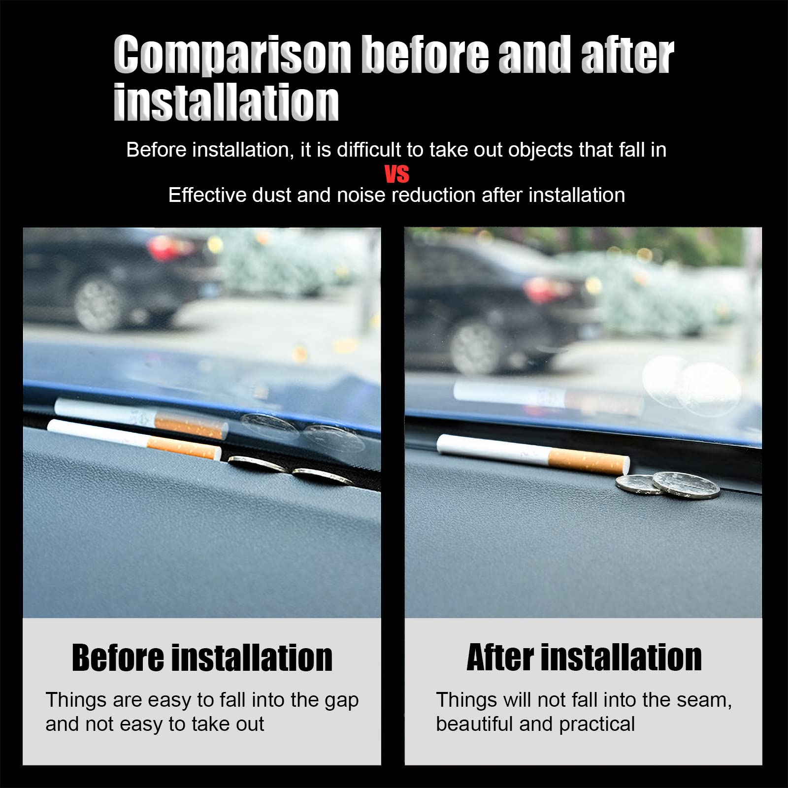 Miytsya Car Rubber Seal Protector Guard Strip, 5.3Ft Universal Car Slit Windshield Trim Strip, Dashboard Panel Sound Insulation Adhesive Strips, Suitable For Cars,Trucks, Boats, Rvs (Black)