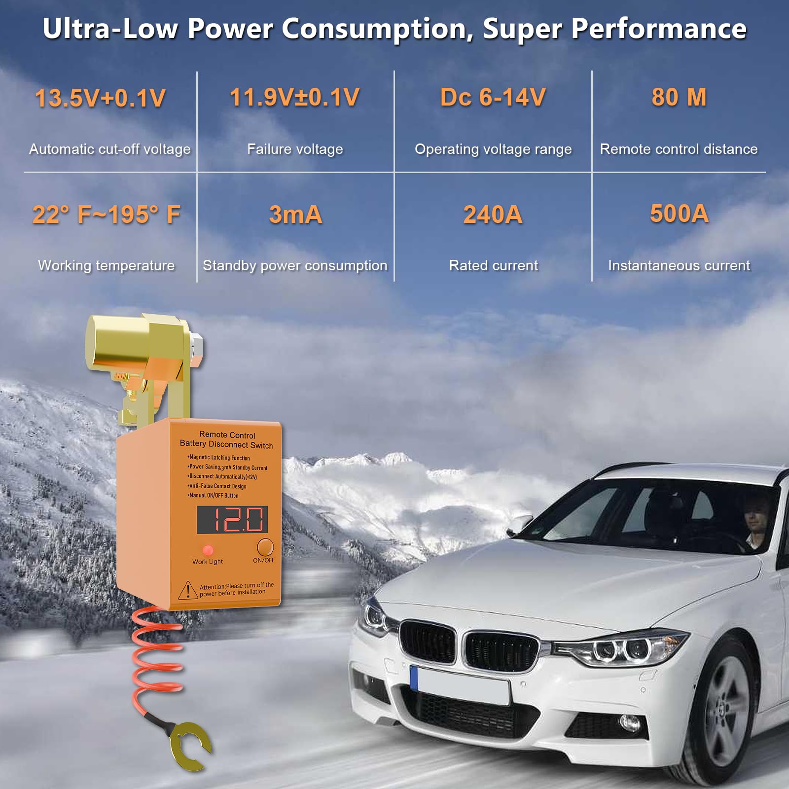 Remote Battery Disconnect Switch 12V, 240A, Dzsscy Upgrade Smart Voltage Car Kill Switch Anti-Theft, Prevent Battery Drain, Remo