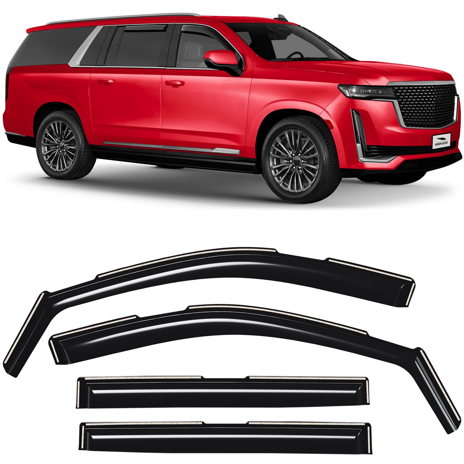 Voron Glass In-Channel Extra Durable Rain Guards For Cadillac Escalade Esv 2021-2025, Window Deflectors, Vent Window Visors, 4 P