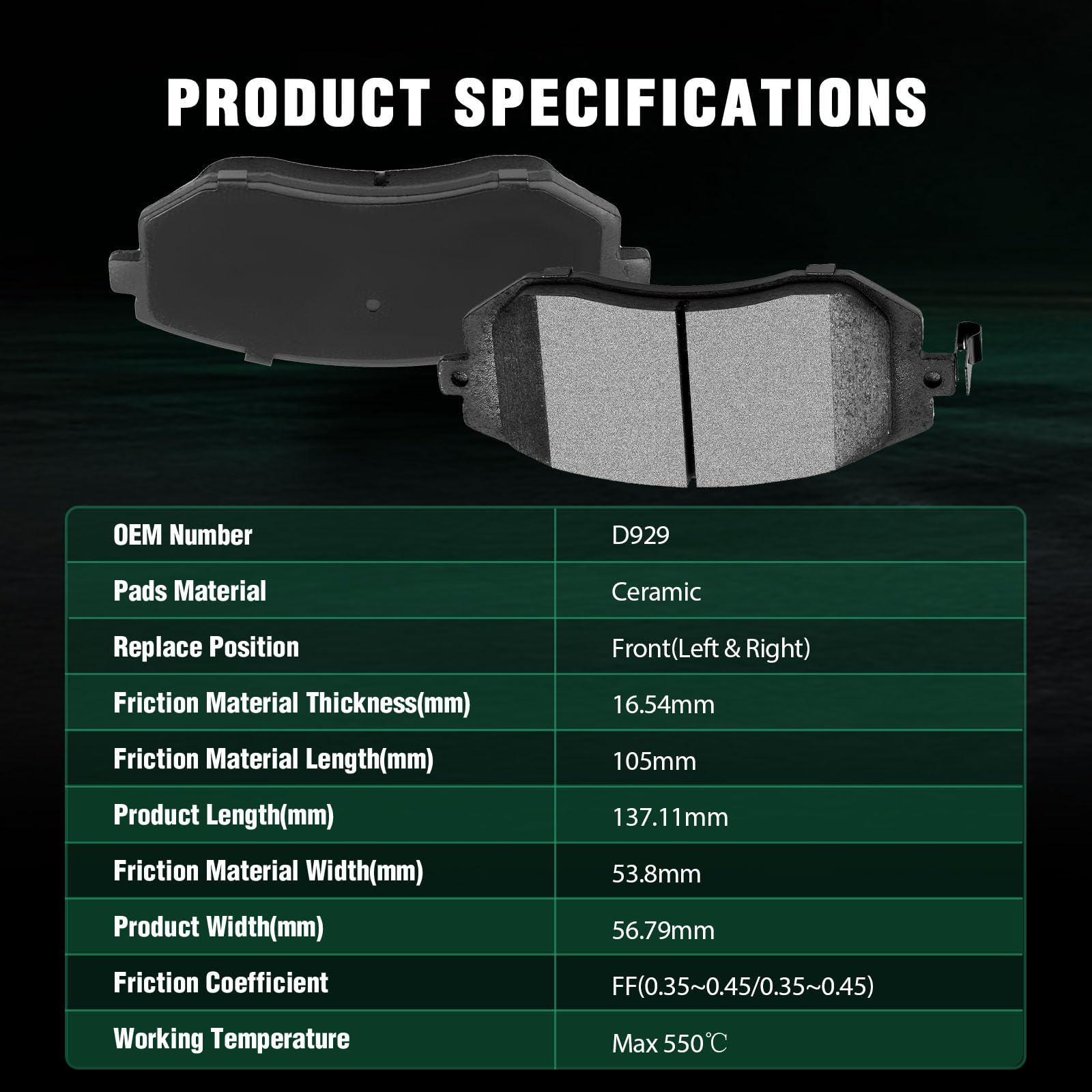 Automuto 4Pcs Front Ceramic Disc Brake Pads Set D929 For Saab 9-2X 2005-2006, For Subaru Impreza 2002-2011, For Subaru Legacy 20