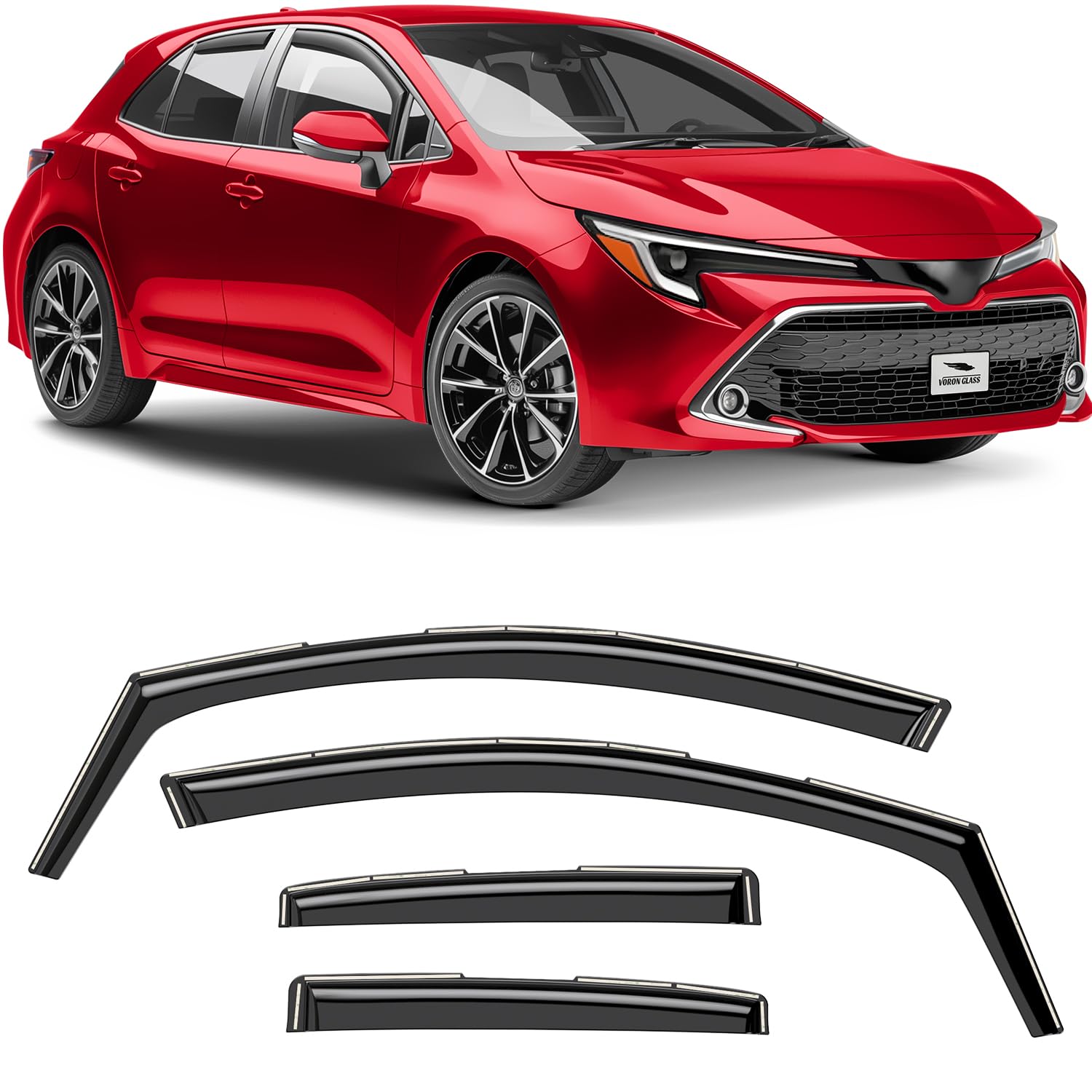 Voron Glass in-Channel Extra Durable Rain Guards for Toyota Corolla 2020-2025 Hatchback, Window Deflectors, Vent Window Visors, 