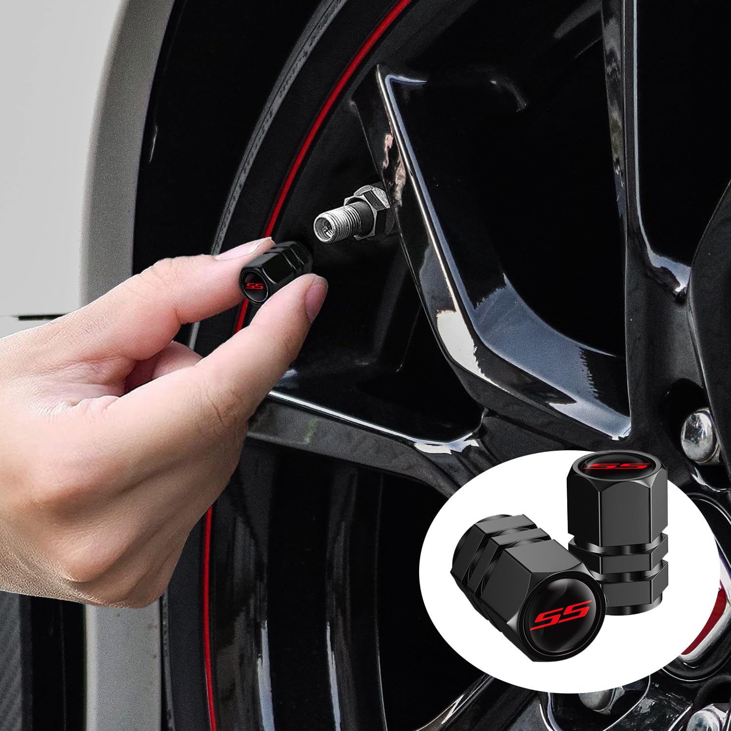 Annloysky 4Pcs Tire Valve Stem Caps Compatible With Chevy Camaro Ss Auto Accessories, Aluminum Tire Valve Cap Set, Corrosion Res