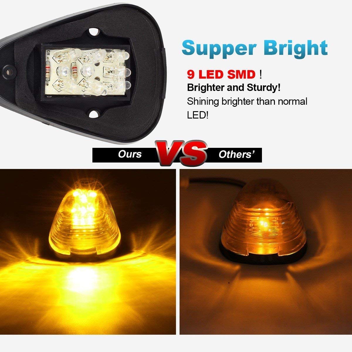 5Pcs Amber Lens Amber Led Cab Roof Marker Lights, Komas Roof Top Lamp Clearance Running Light Replacement For Truck Suv Ford 199