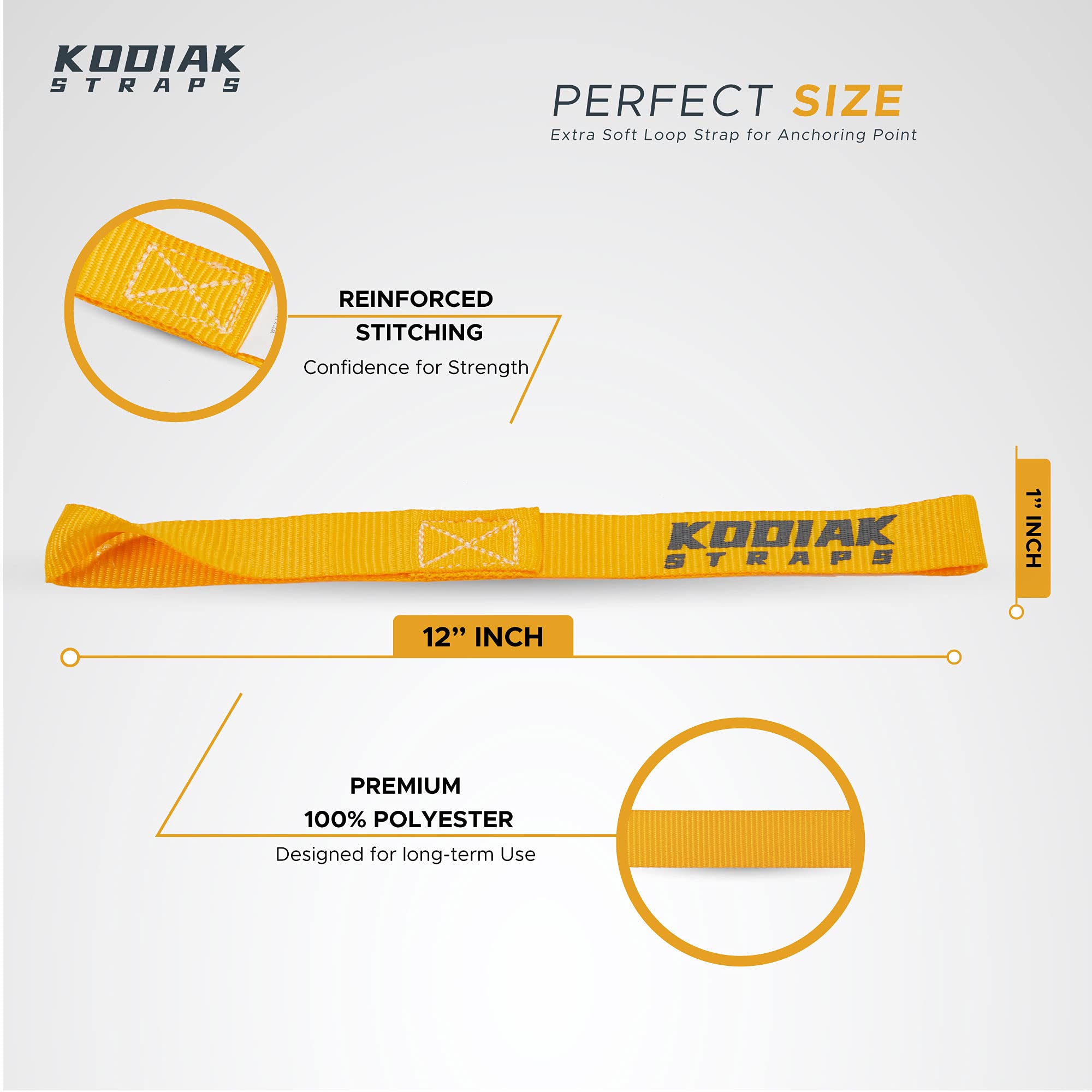 Soft Loop Tie Down Straps - 1 X 12 Inches- 4,500 Lb Load Capacity - Orange 6 Pack - Loops For Securing Atv, Utv, Motorcycles, Scooters, Dirt Bikes, Lawn & Garden Equipment By Kodiak Straps