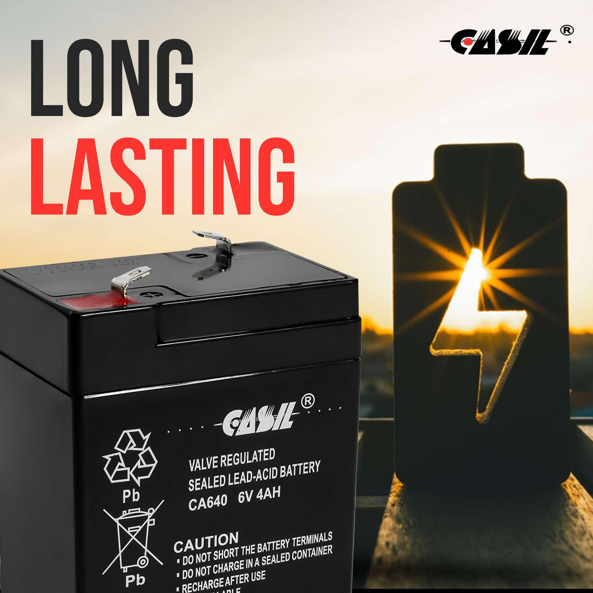Casil 6V 4AH Sealed Lead Acid Battery for Deer Feeder & Power Wheels - Model CA640