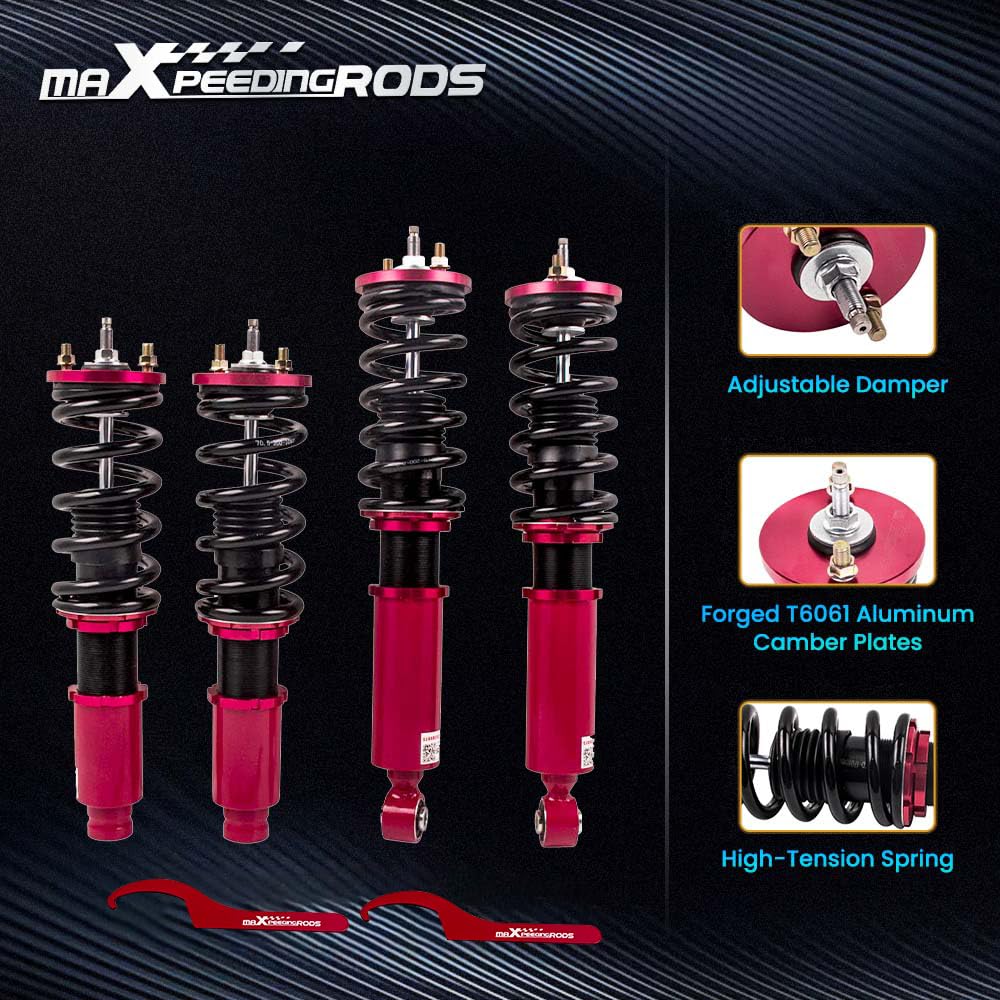 Maxpeedingrods Coilovers For Honda Cr-V 1996-2001 1St Gen. Rd1-Rd3 Fwd & Awd, Spring Shock Absorber, 24 Way Damper Adjustable Coilovers Suspension Kit Struts Lowering Kit By 1-3” Red
