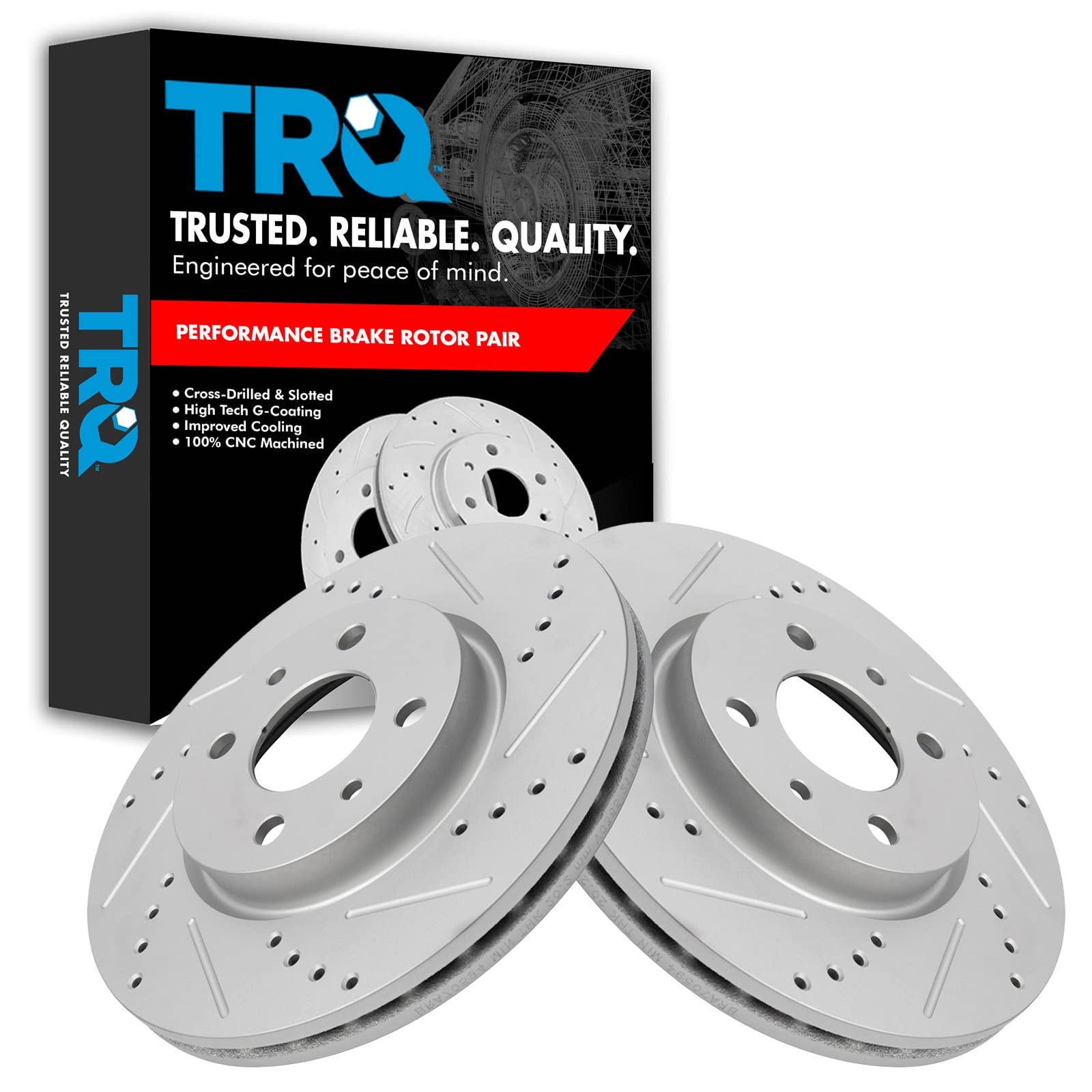 Trq Front Performance Brake Rotors Set Premium G-Coated Cross Drilled & Slotted Compatible With 2012-2017 Fiat 500
