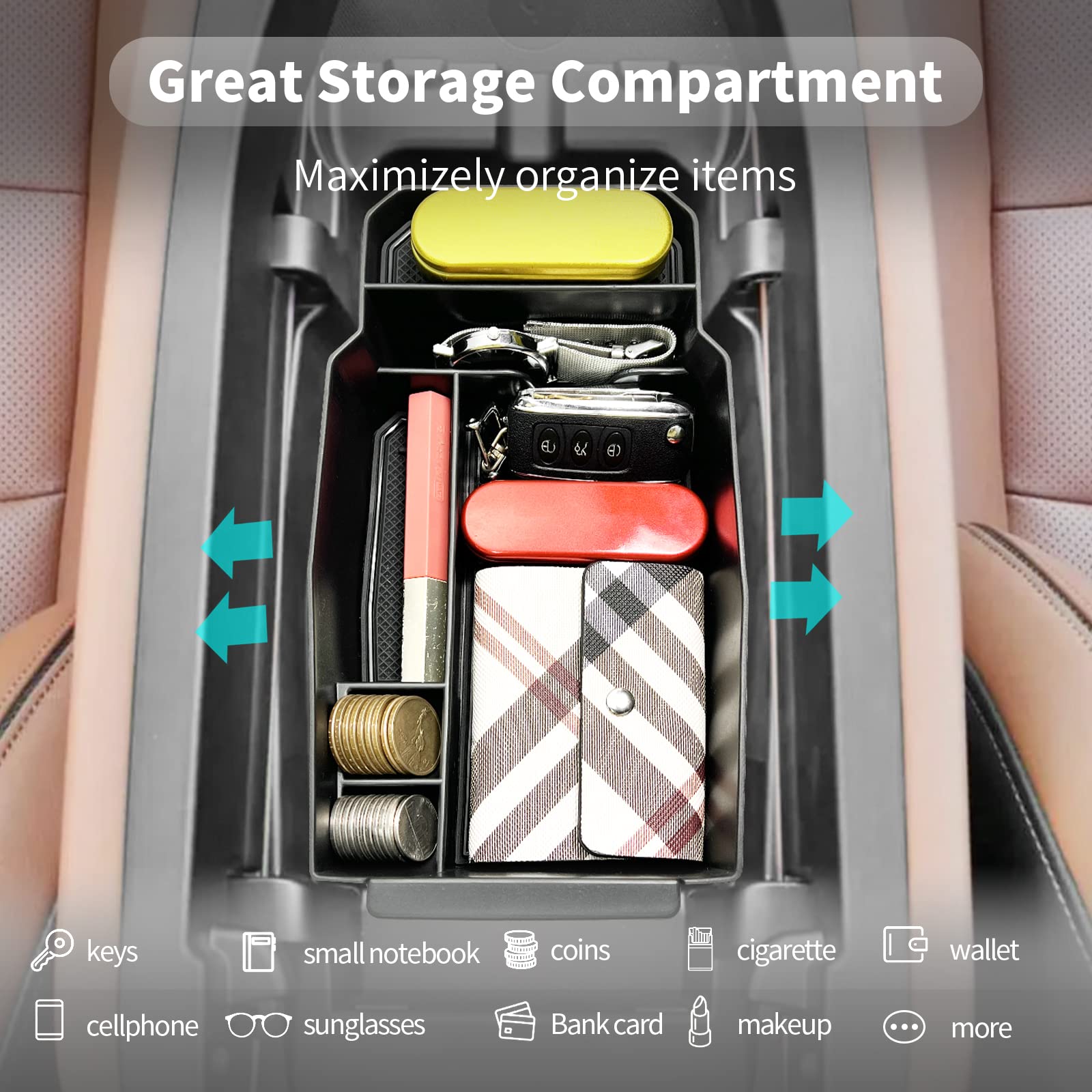 Cdefg 2023 2024 2025 Cx-50 Center Console Organizer Tray For 2023 2024 2025 Mazda Cx-50 Middle Console Armrest Storage Box 2023 2024 2025 Cx50 Accessories(Black)