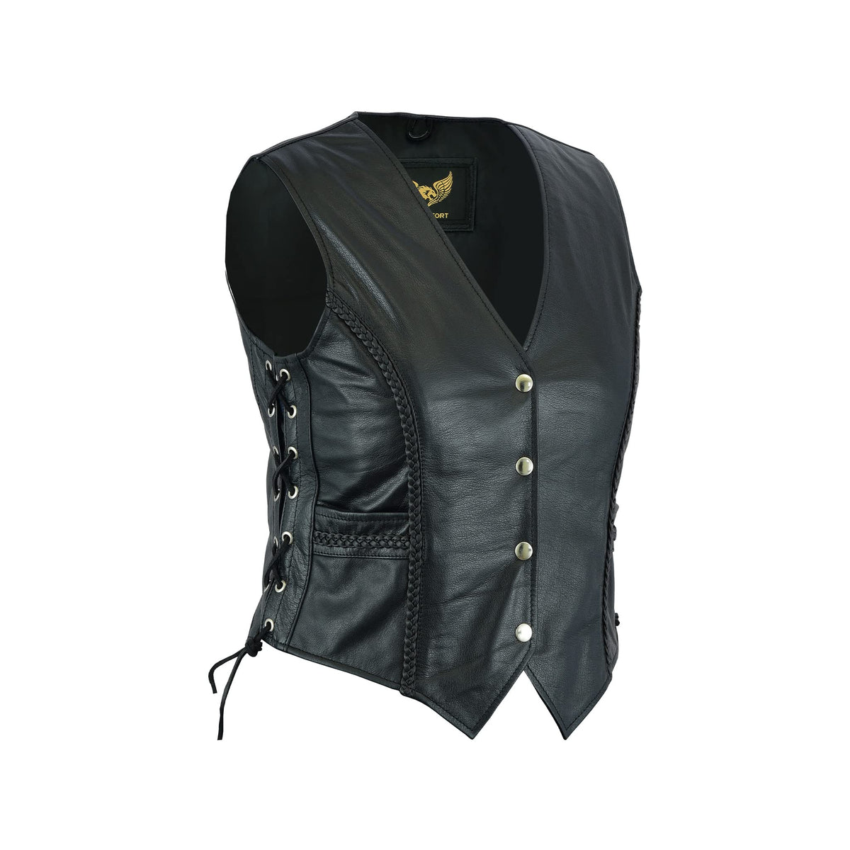 Leatherick Women Top Grain Genuine Buffalo Black Ladies Leather Vests For Motorcycle Bikers (As1, Alpha, S, Regular, Regular, Bl