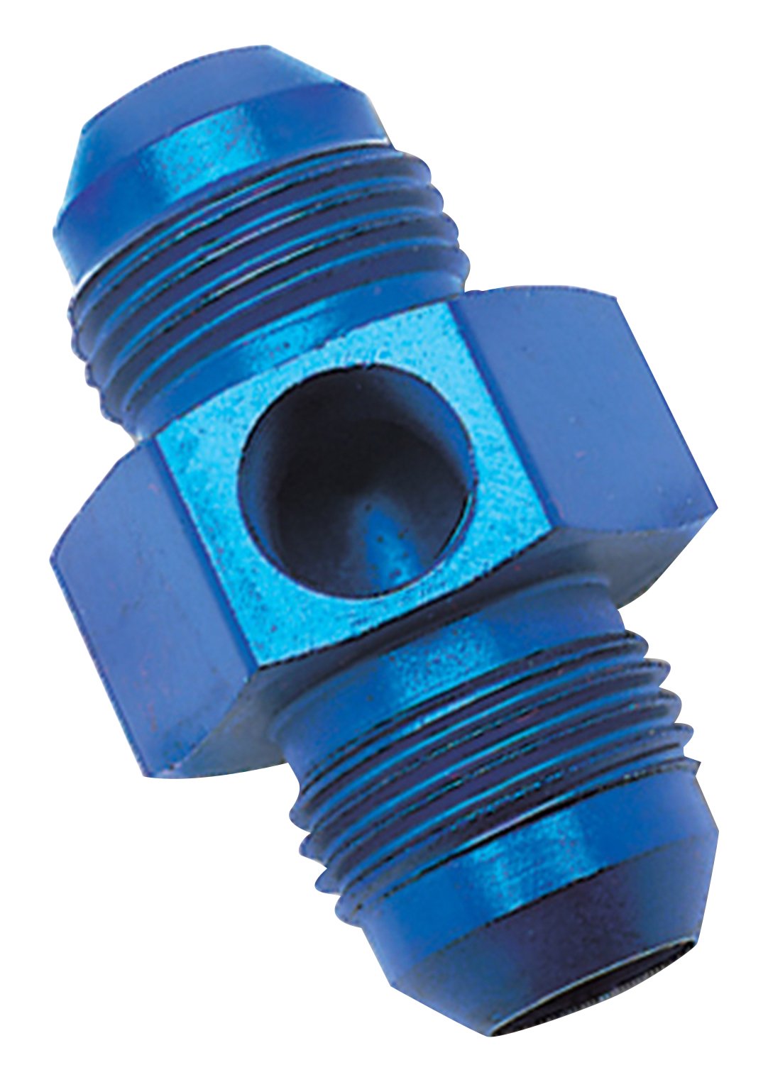 Edelbrock/Russell 670010 Blue Anodized Aluminum -8AN Flare Union Pressure Adapter