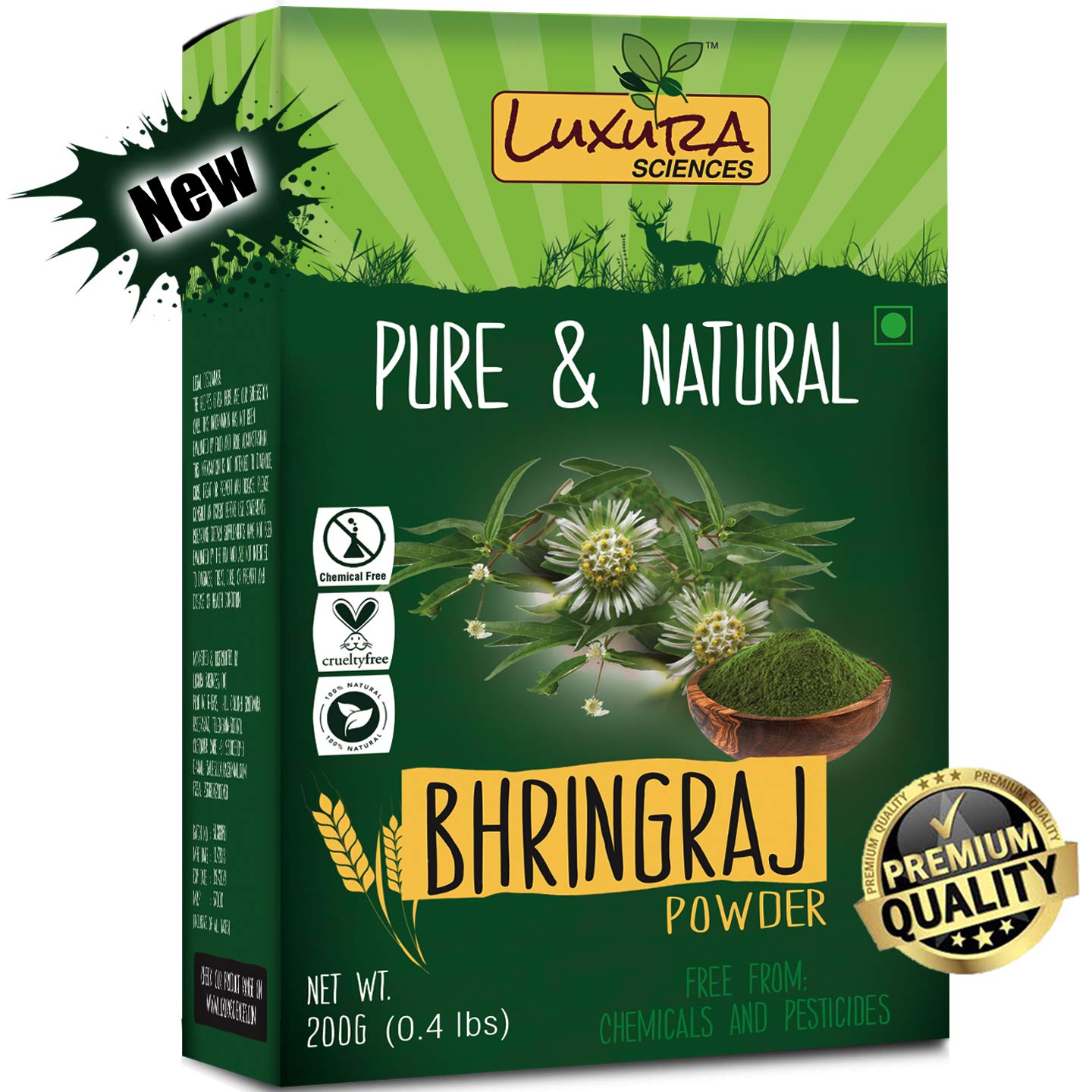 Luxura Sciences Organic Bhringraj Powder | Reduces Dandruff  Thinning & Dryness | Adds Shine & Restores Natural Color of Hair | Scalp Nourishing Powder for Hair Mask | 7.05 Oz/200g-New