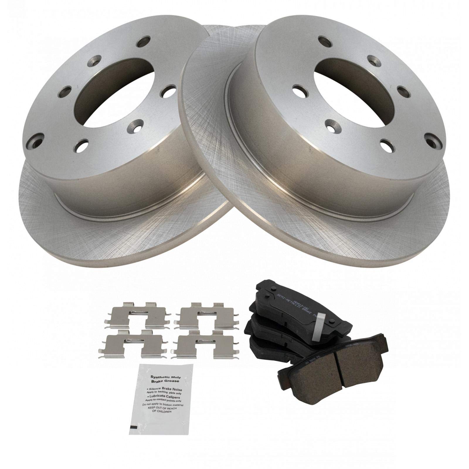 Trq Rear Brake Pad & Rotor Kit Brake Pads Brake Rotor Semi-Metallic Compatible With 1999-2005 Hyundai Sonata 2001-2006 Kia Optim