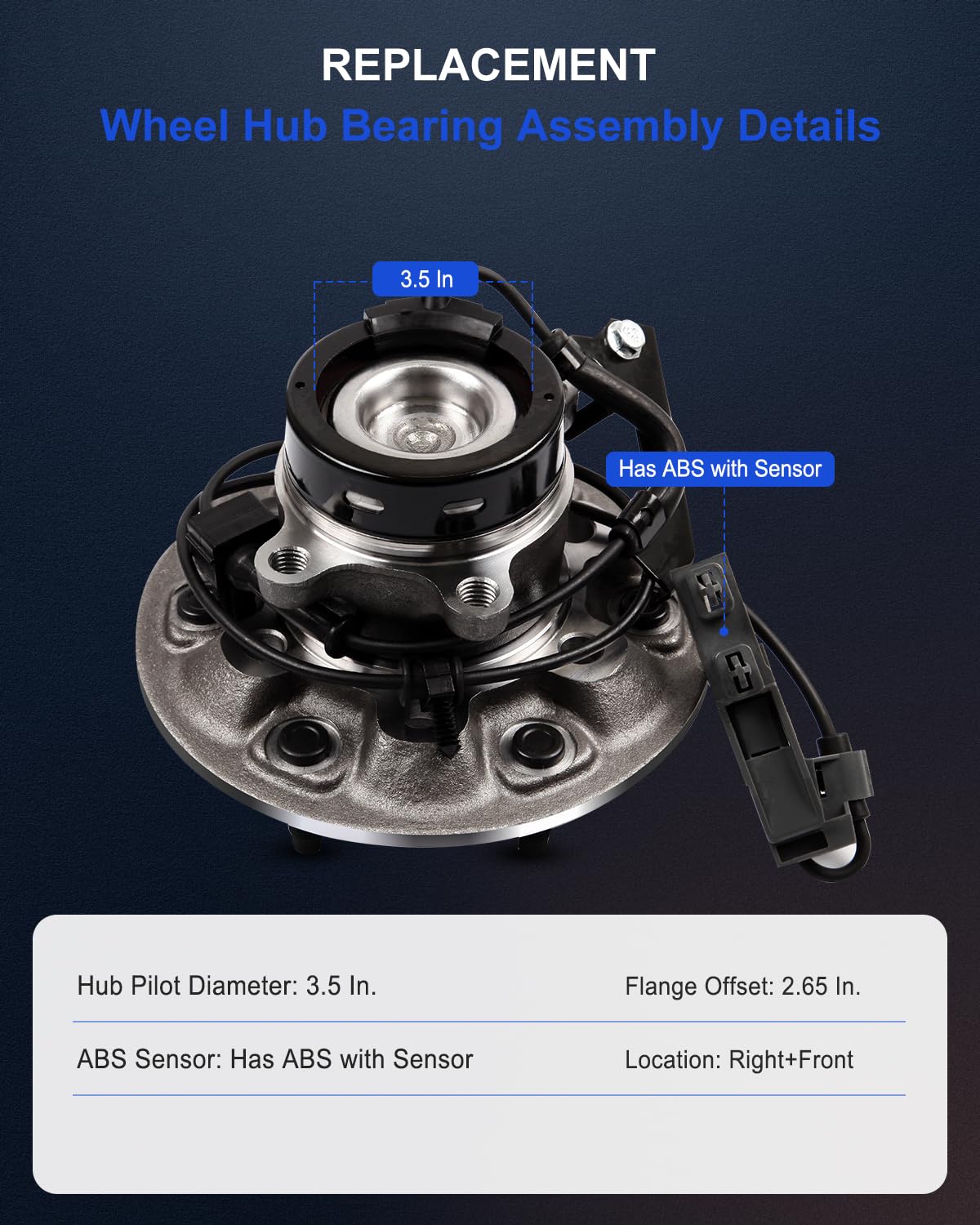 ECCPP Replacement for Wheel Bearing Hub 515109 Hub Bearing Assembly Hub Assemblies Front Axle, Right 6 Lugs W/ABS Sensor for GMC