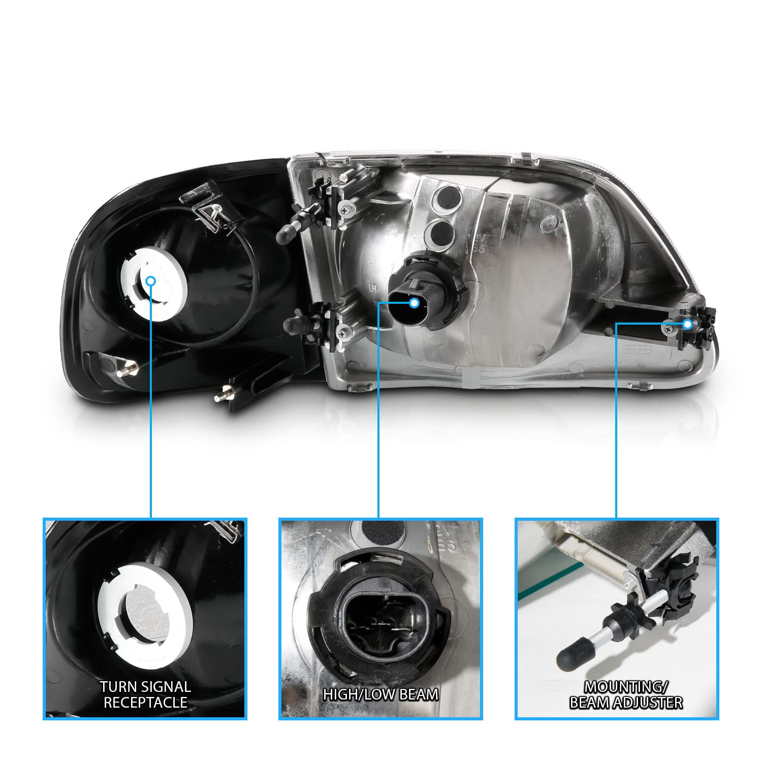 Amerilite For 1997-2003 Ford F150 F-150 Harley Lightning 4Pcs Halogen Headlights Corner Parking Lamp Assembly Set - Driver And P