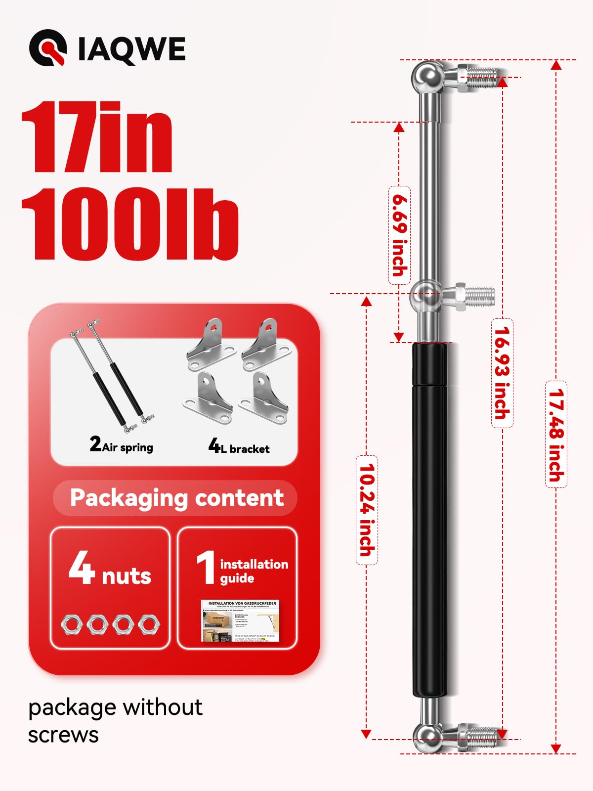 IAQWE 17In 100Lb/445N Gas Spring Struts Shocks Lift Supports for RV Bed Tool Box Lid Cabinet Heavy Duty Floor Hatch Trash Bin Ou
