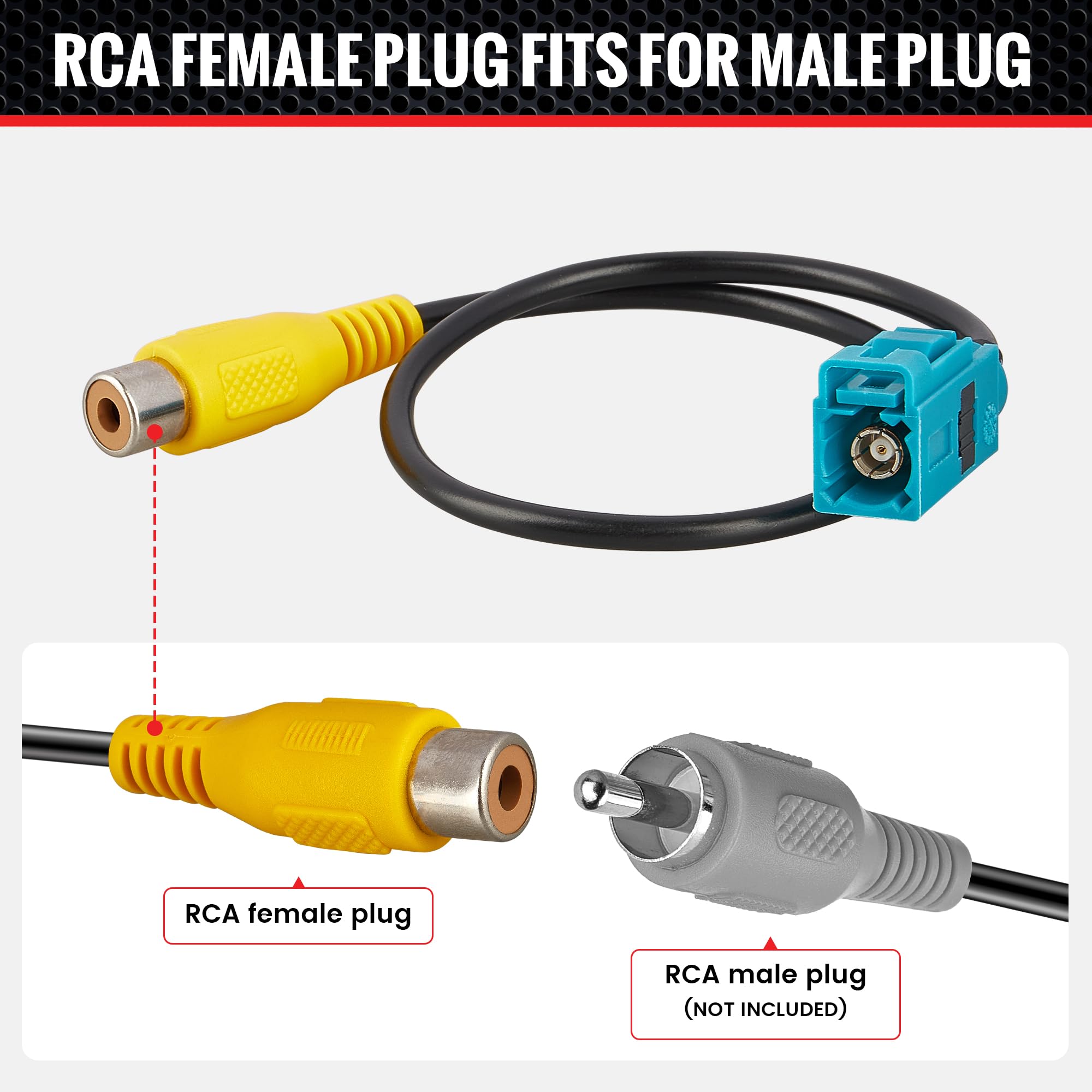 RED WOLF Reverse Camera Adapter Fakra Z to RCA Female Plug for Mercedes Benz, Volvo, Ford - RWBZ1621, Black