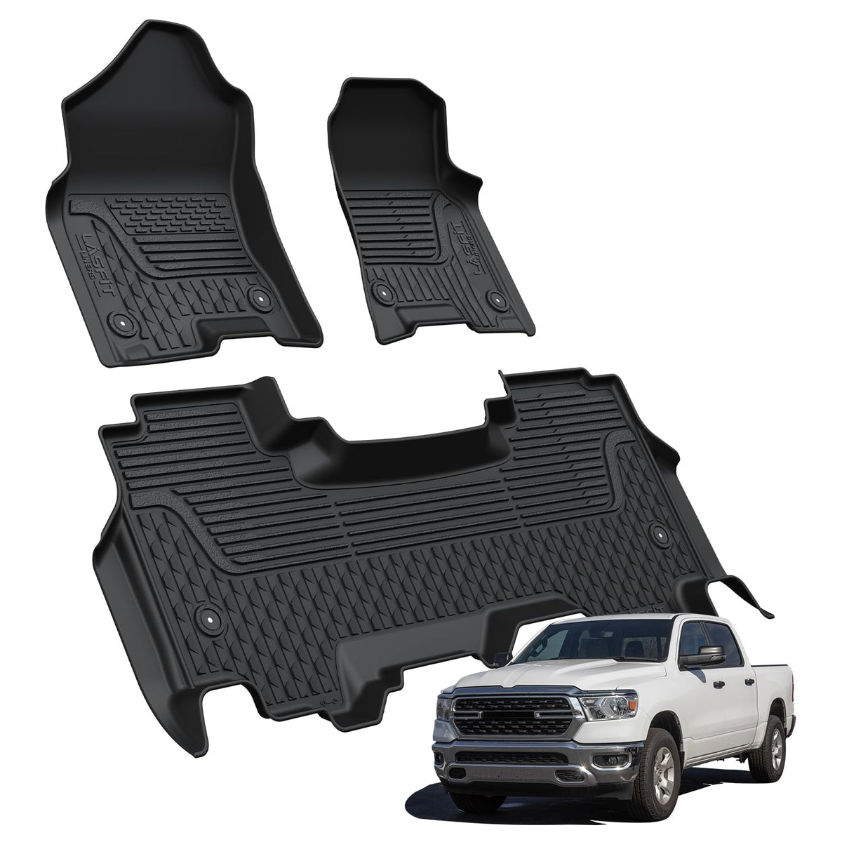 Lasfit Floor Mats For Ram 1500 Quad Cab 2019-2024 Bucket Seat, All Weather Tpe Custom Fit Car Mats Floor Liners 1St & 2Nd Row, B