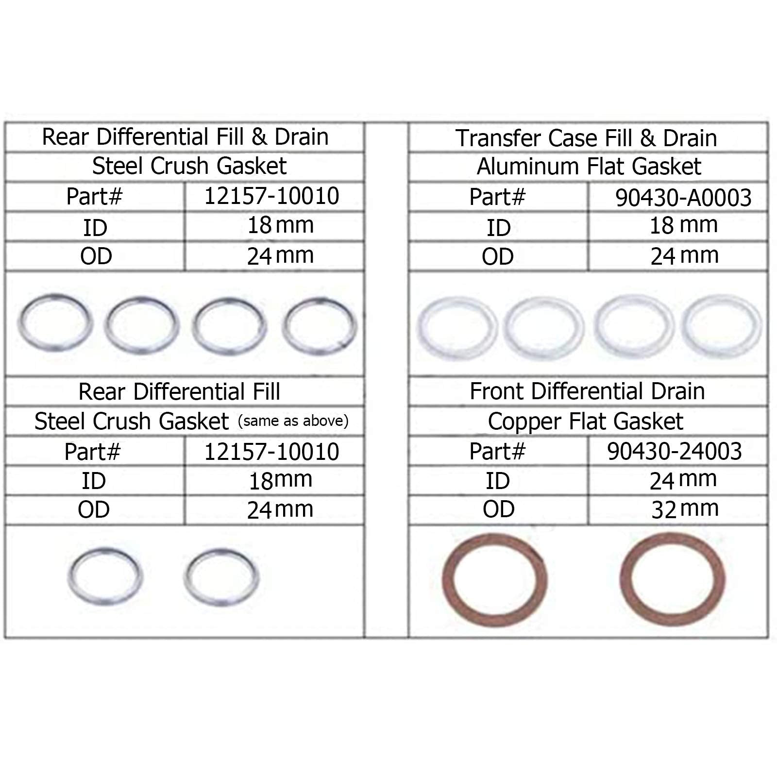 12157-10010 90430-24003 90430-18008 Differential and Transmission/Transfer Case Drain Plug Crush Washers Gaskets Compatible with