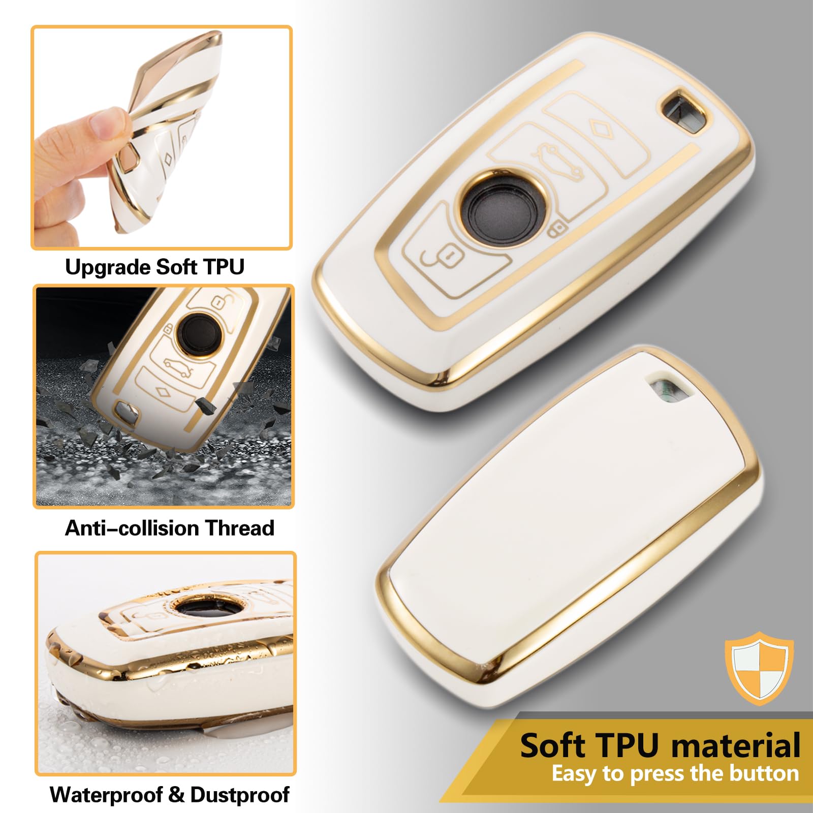 Ctrinews For Bmw Key Fob Cover With Metal Braided Rope Keychain For Bmw Accessories, Upgraded Soft Key Case For 1 3 4 5 7 Series