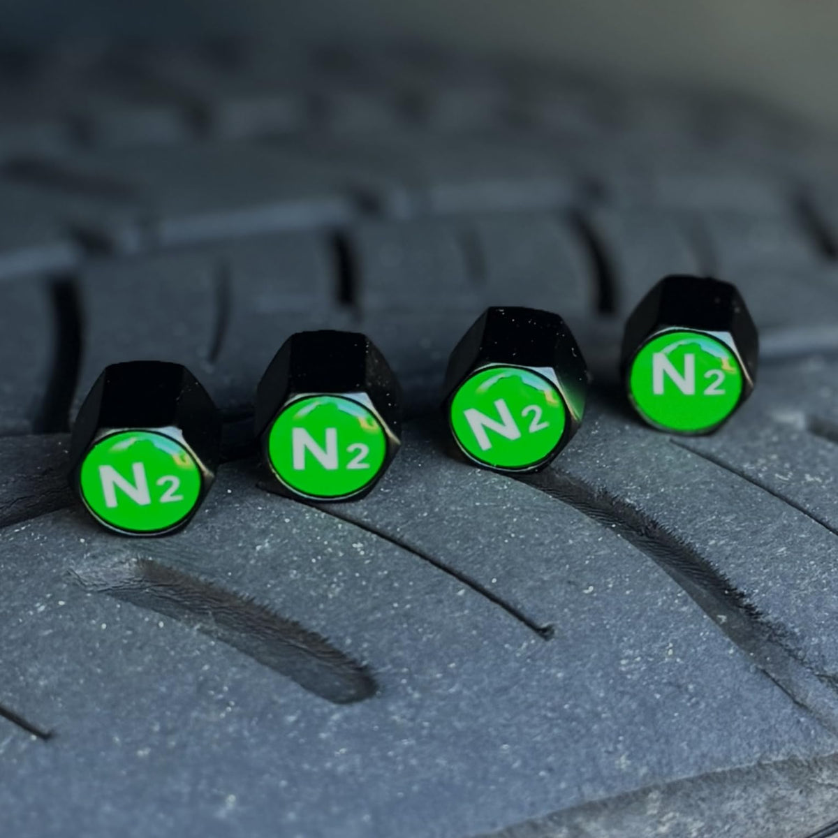 Tactilian N2 Nitrogen Tire Valve Caps | Leakproof Aluminum Tire Valve Stem Caps Green With Rubber O-Rings For Nitrogen Filled Ti