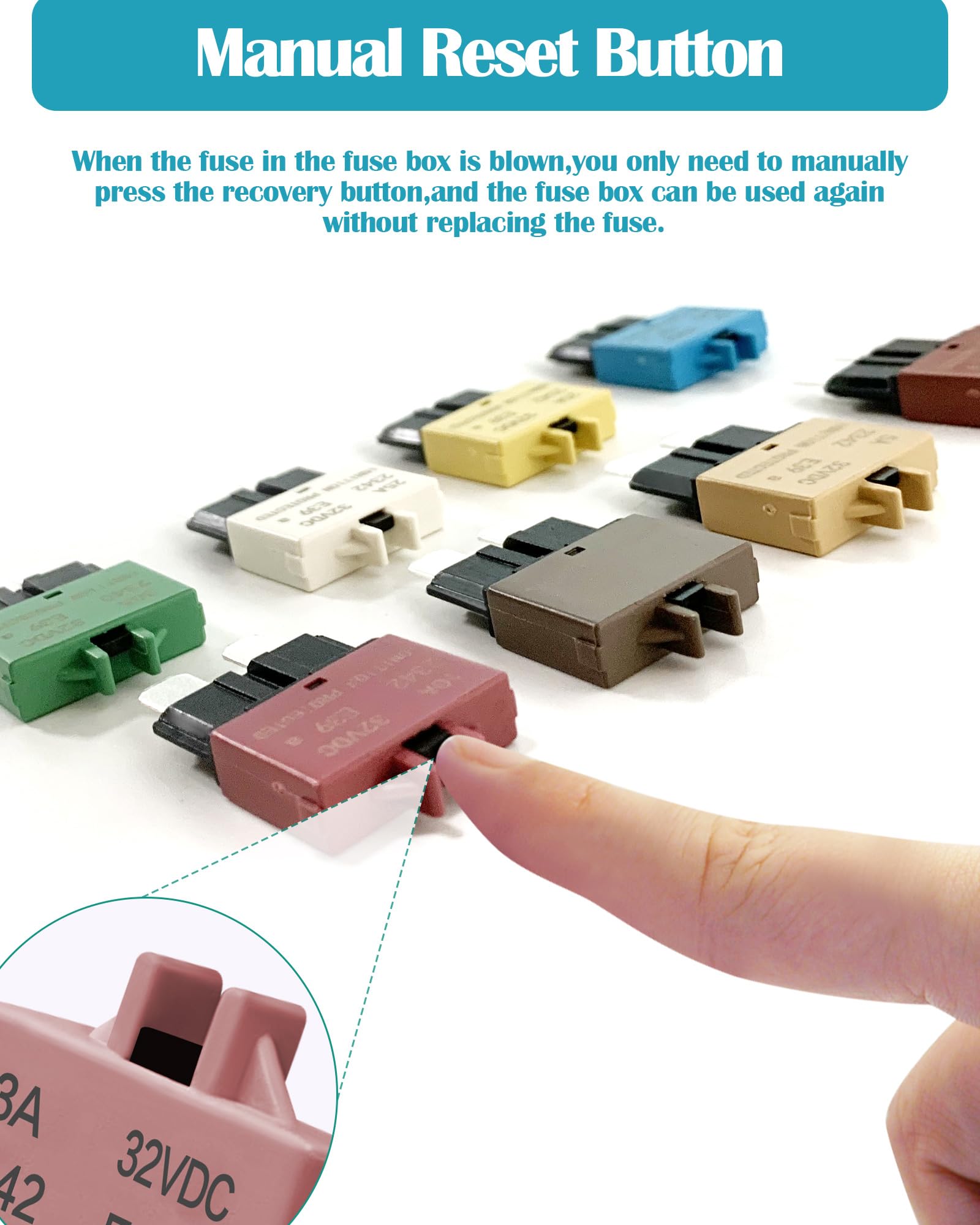 Automotive Low Profile Atc Ato Fuse Car Resettable 3A 5A 7.5A 10A 15A 20A 25A 30A Standard Fuses Manual Reset Fuses Blade Circui