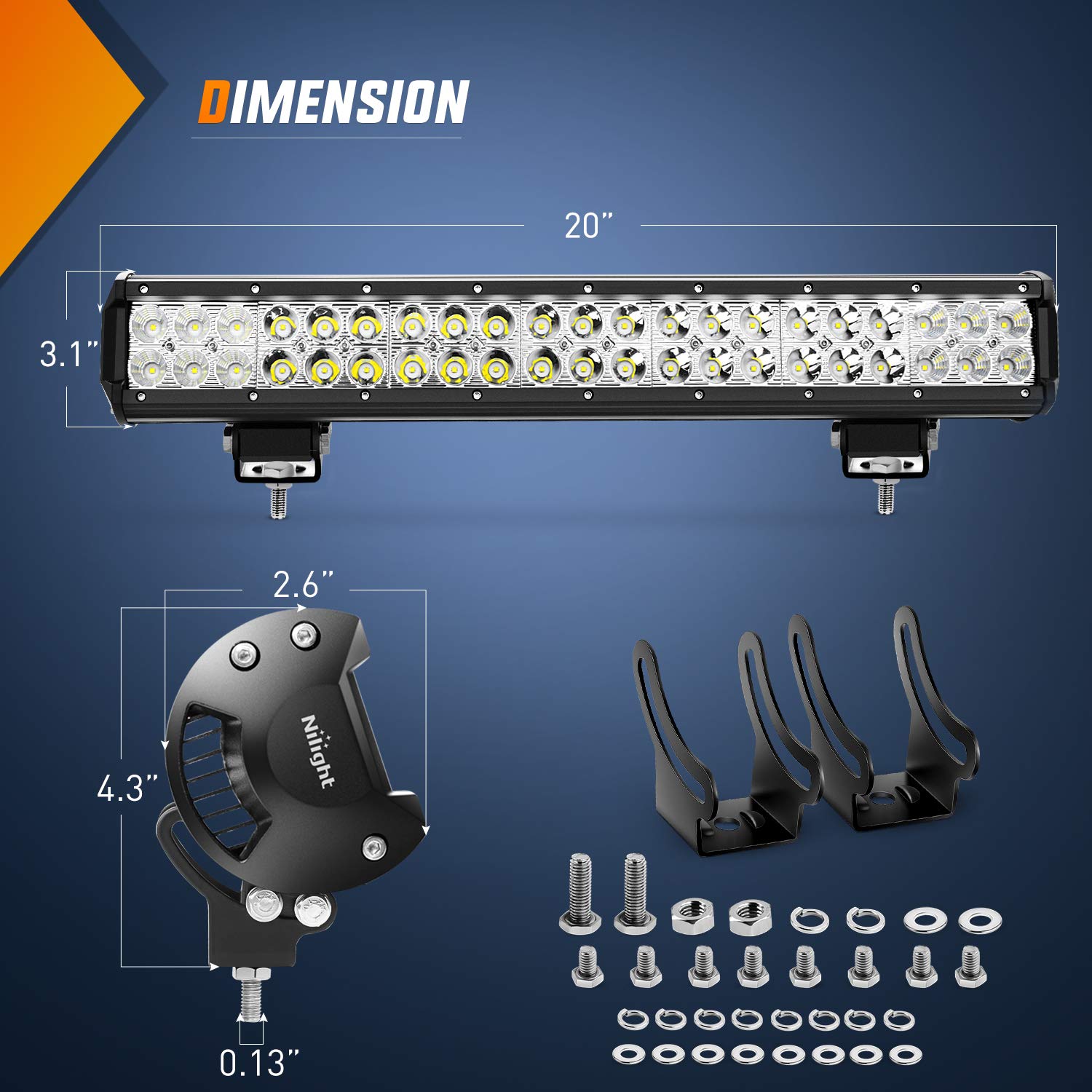 Nilight Led Light Bar 20 Inch 126W Spot Flood Combo Led Off Road Lights 12V 5Pin Rocker Switch Led Light Bar Wiring Harness Kit,