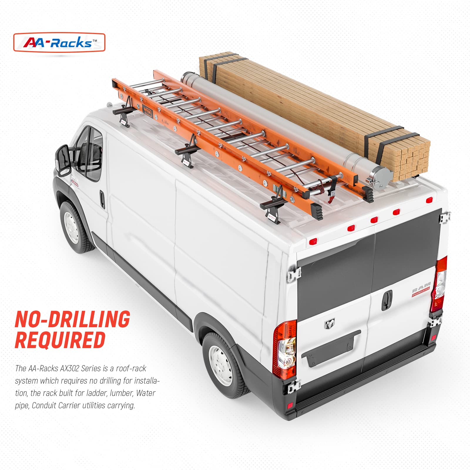 Aa Racks Model Ax302 Aluminum Van Ladder Roof Rack System Fits For 2013-On Ram Promaster/ 2015-On Transit - 3 Bar 72'', Black