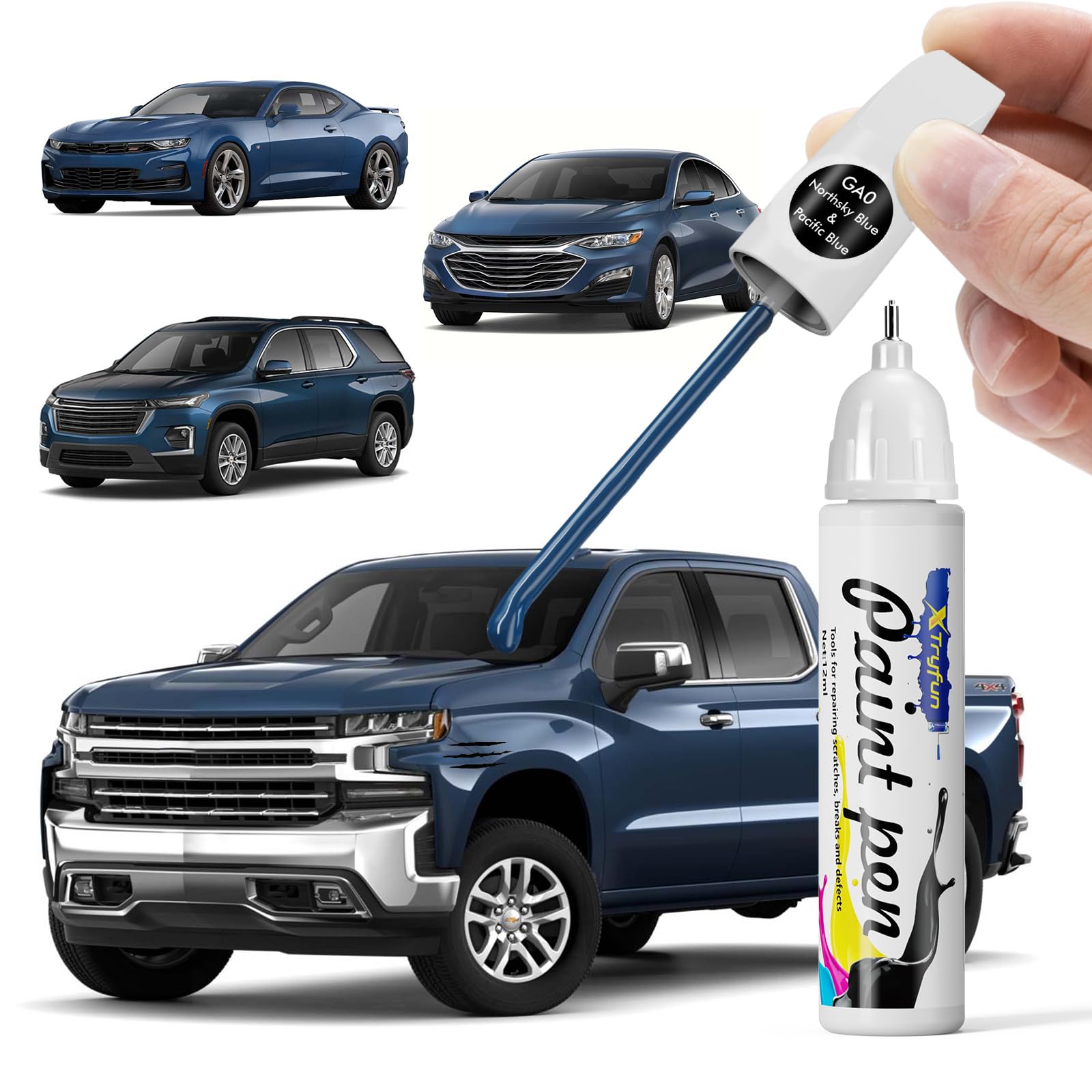 XTryfun GA0/WA619D Northsky Blue Touch Up Paint Compatible with Chevrolet, DIY Car Paint Scratch Repair, Automotive Paints, Quic