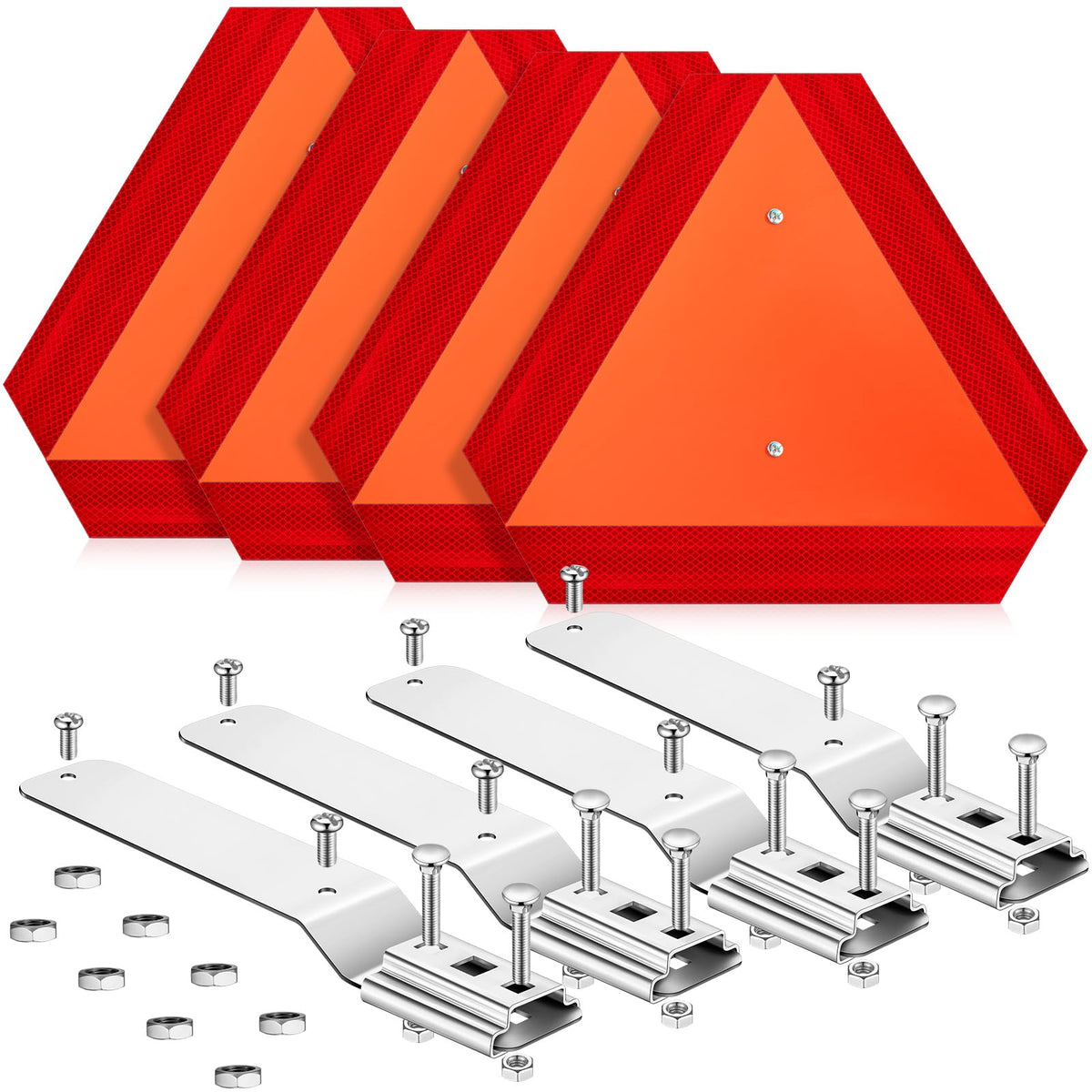 Yaocom 4 Sets Slow Moving Vehicle Sign with Mounting Bracket 14 x 16 Inch Slow Moving Vehicle Triangle Sign Aluminum Warning Tri