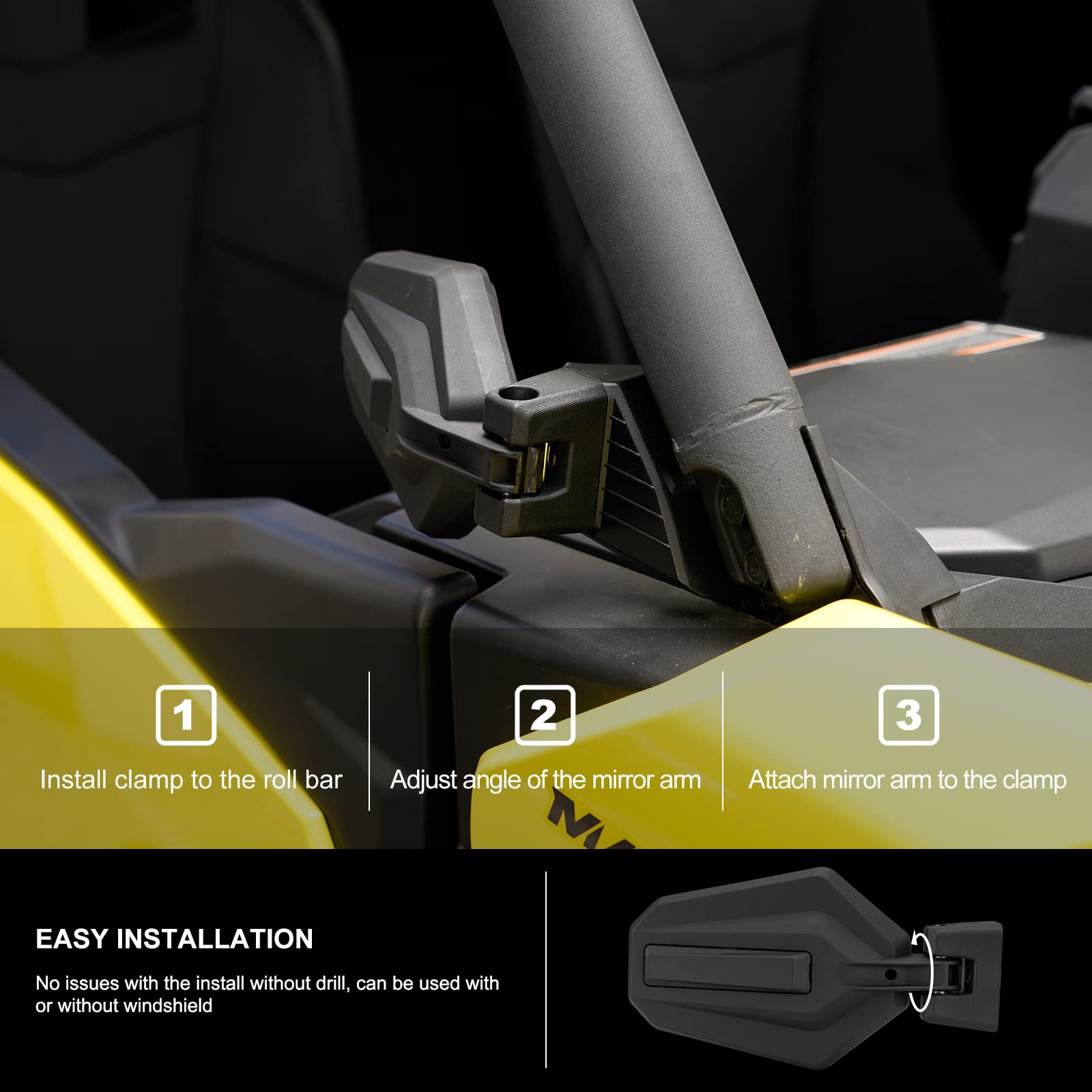 Kiwi Master Side Mirrors Compatible For 2021-2024 Can-Am Commander, 2018-2024 Can-Am Maverick Sport/Trail Accessories Adjustable Folding Rear View Racing Mirror 715003639