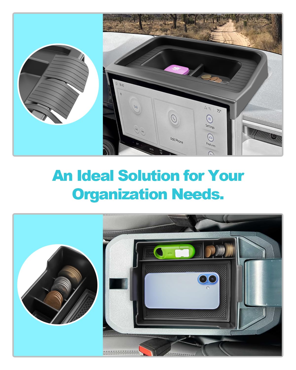 Cdefg 2Pcs For 2025 Ford Maverick Center Console Organizer Tray 2025 Ford Maverick Dash Screen Organizer Dashboard Behind-Screen