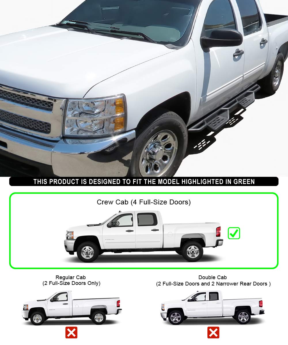 Aps Black 6 Inches Tubular Drop Down Style Bars Running Boards Compatible With Chevy Silverado Gmc Sierra 1500 2007-2018 Crew Ca