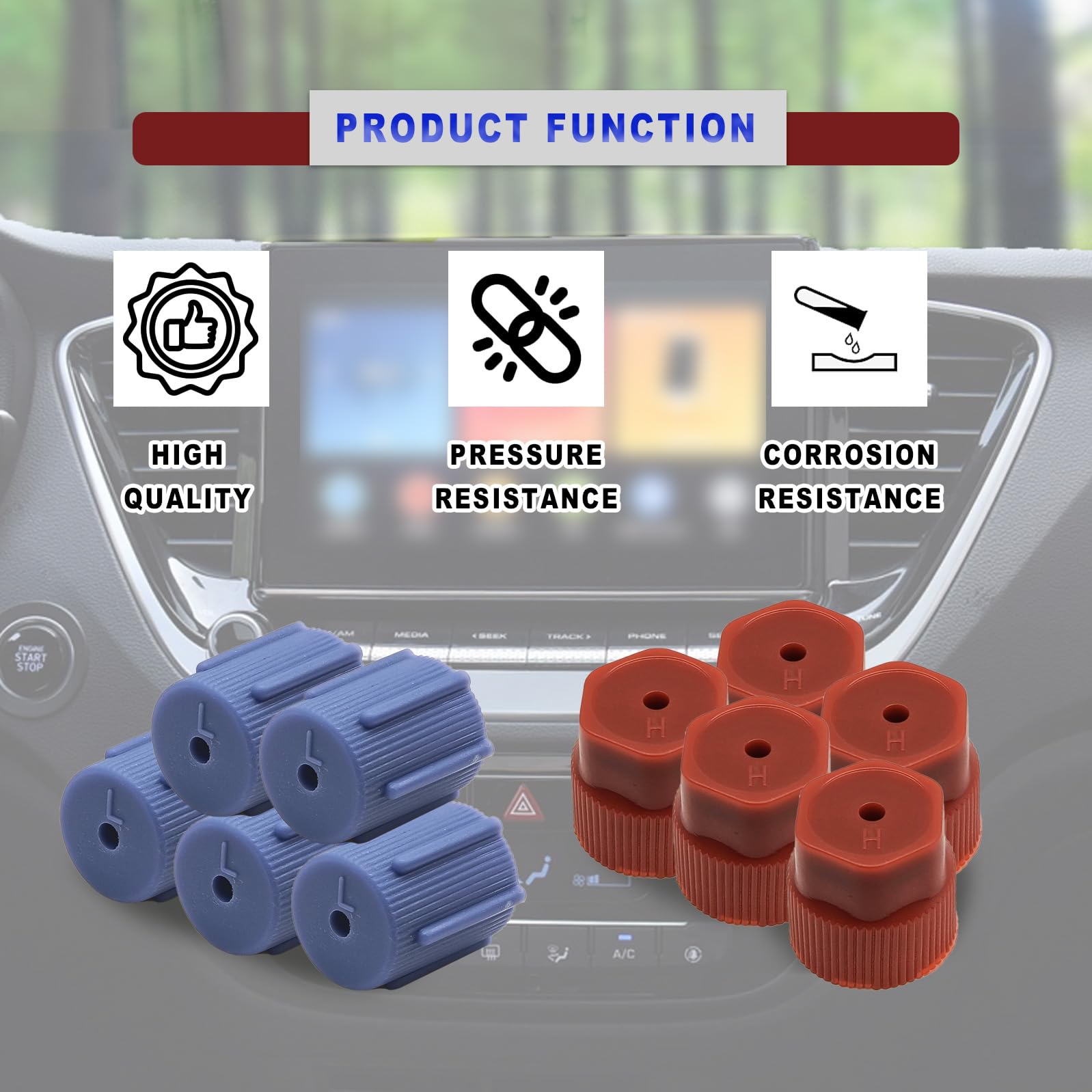 NOTISH 10Pcs R134a A/C Service Caps - 5 Blue Low Side & 5 Red High Side, 13mm & 16mm Charging Port Caps for Air Conditioning System