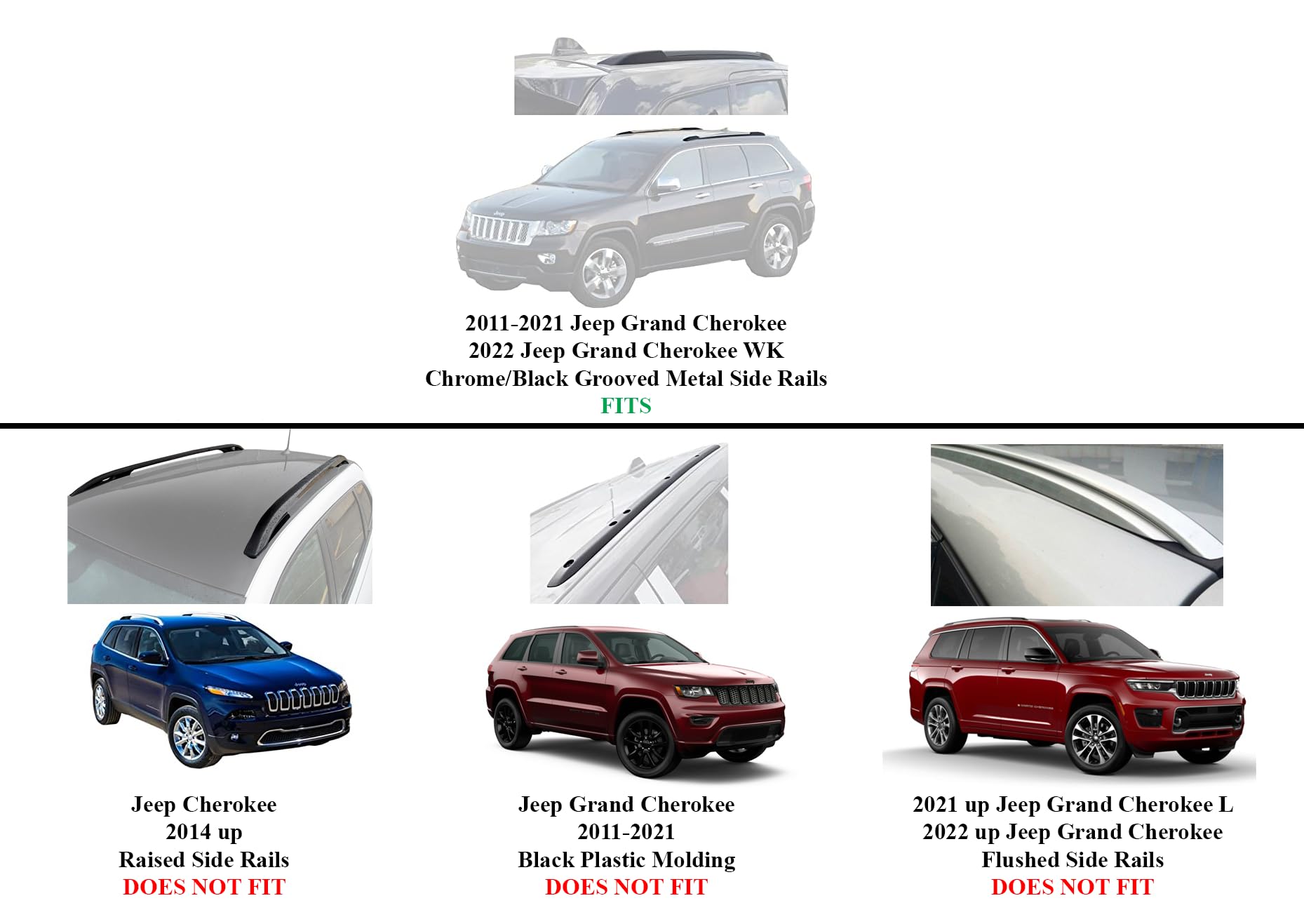 BRIGHTLINES Roof Racks for 2011-2021 Jeep Grand Cherokee, Aluminum, Silver, Compatible with Grooved Side Rails, Model BL150010
