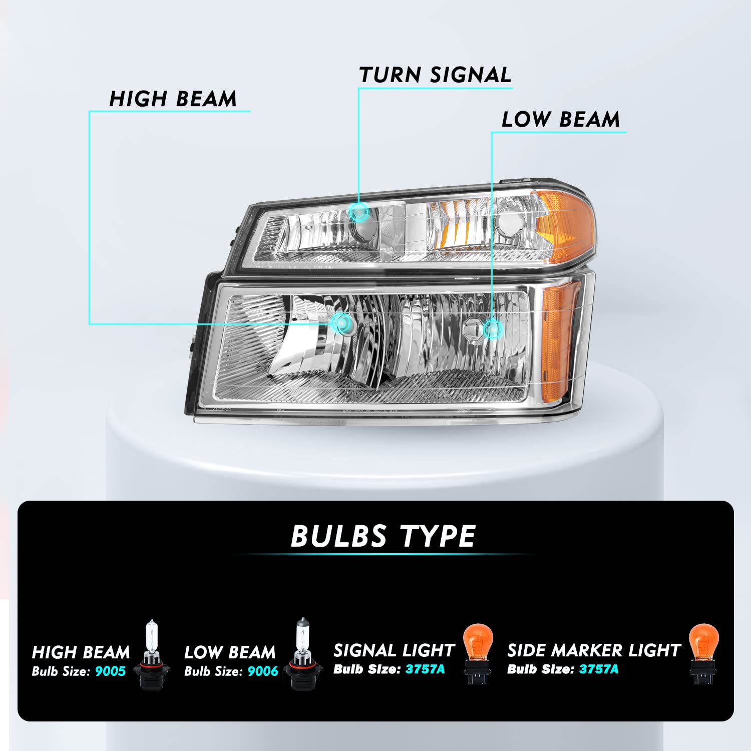Tusdar 4Pcs Headlight Assembly Set Replacement For 2004-2012 Chevy Colorado/Gmc Canyon, 2006-2008 Isuzu I-Series W/Bumper Lights Passenger & Driver Side