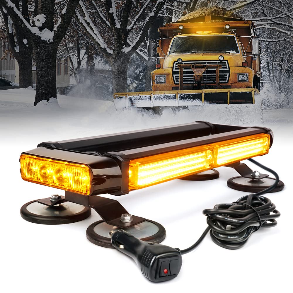 Xprite Amber Cob Led Rooftop Strobe Lights Bar, Double Side Flashing Emergency Hazard Caution Warning Beacon Lightbar W/Magnetic