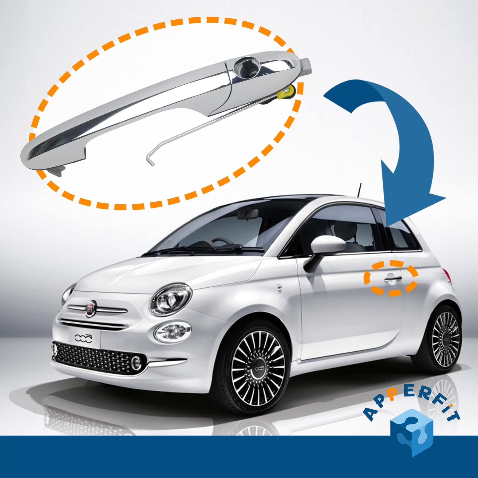 Apperfit Exterior Door Handle (Left Driver Side) Compatible With Fiat 500 2012 2013 2014 2015 2016 2017 2018 Replaces 68069943Ac