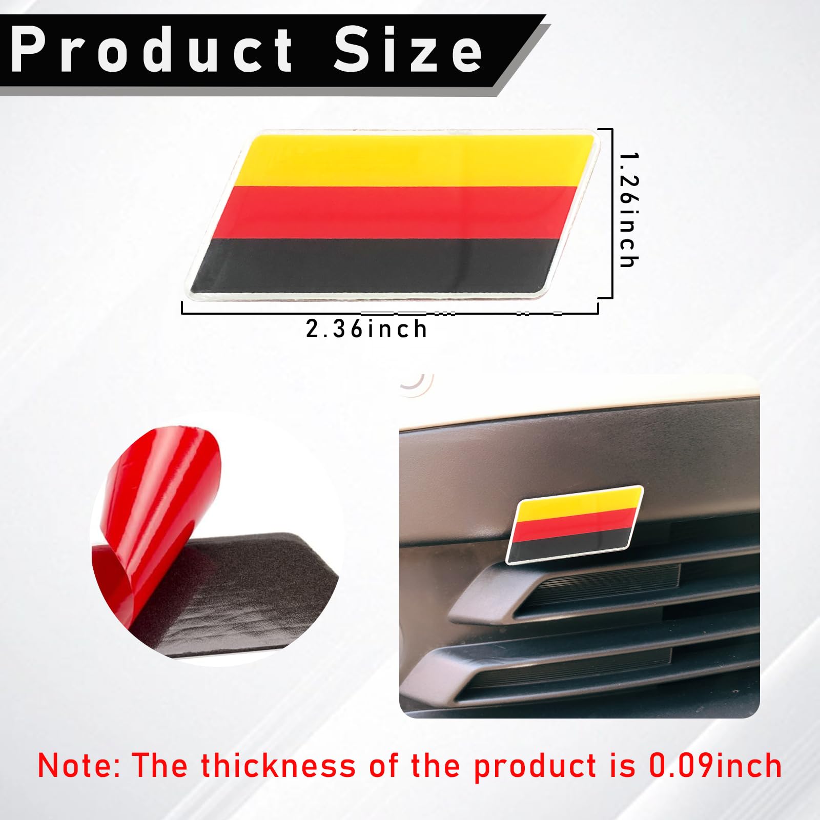 Ziciner 3D Germany Flag Emblem Badge With L Shaped Mounting Bracket, Auto Front Fender Badge Sign Emblem, Car Front Grill Bumper