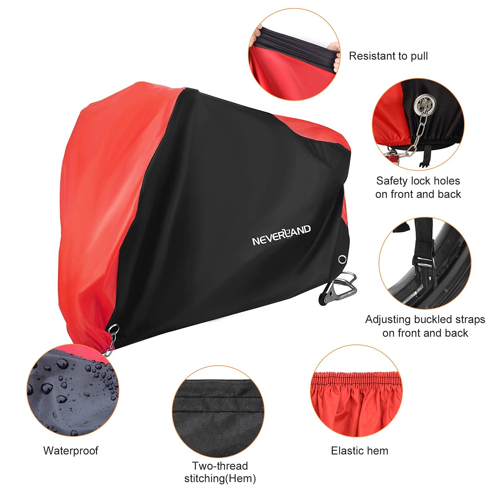 NEVERLAND Motorcycle Cover Waterproof Outdoor, Motorbike Scooter Covers Heavy Duty Medium with Lock-Holes, Bandage, Storage Bag