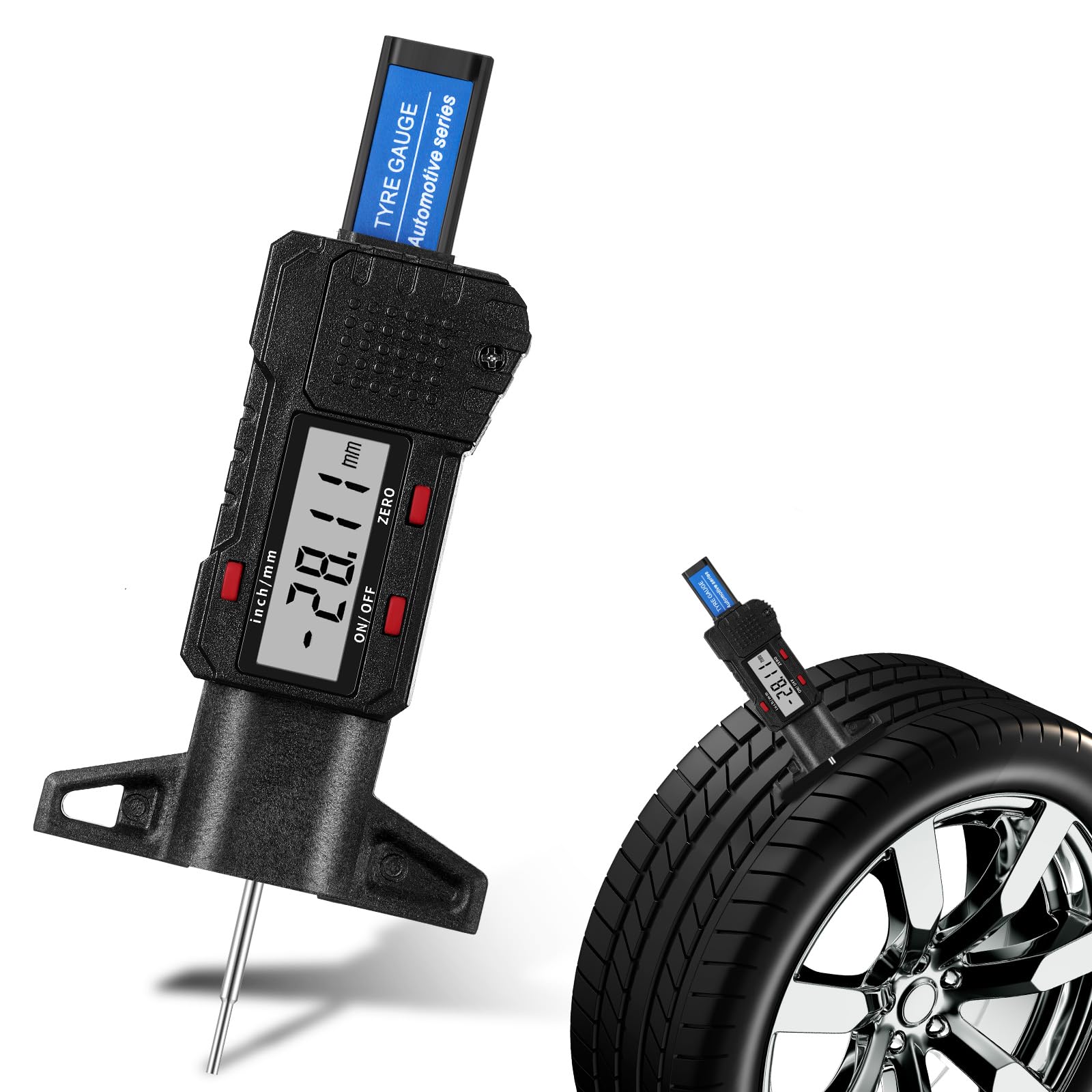 Lcd Display Tire Thread Measuring Gauge Digital Tire Depth Gauge Tire Tread Depth Gauge Digital Tread Depth Gauge Blue Tire Wear Gauge Tread Checker With Inch Mm Conversion For Motorcycle Car Truck