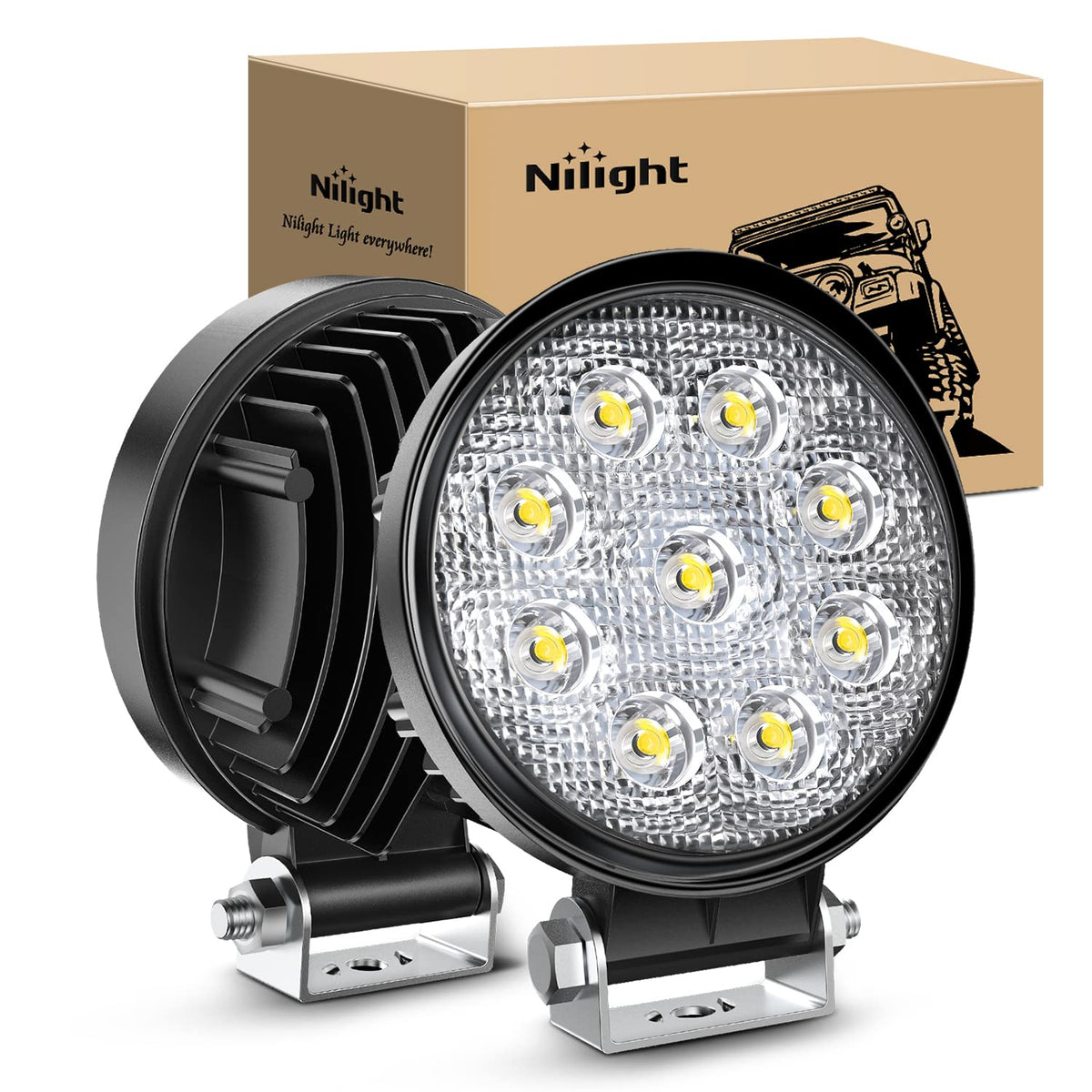 Nilight 4.5 Inch Round 27W Spot Led Work Light Fog Light Waterproof Offroad Driving Led Light For Jeep Suv Boat Truck Atv Car, 2