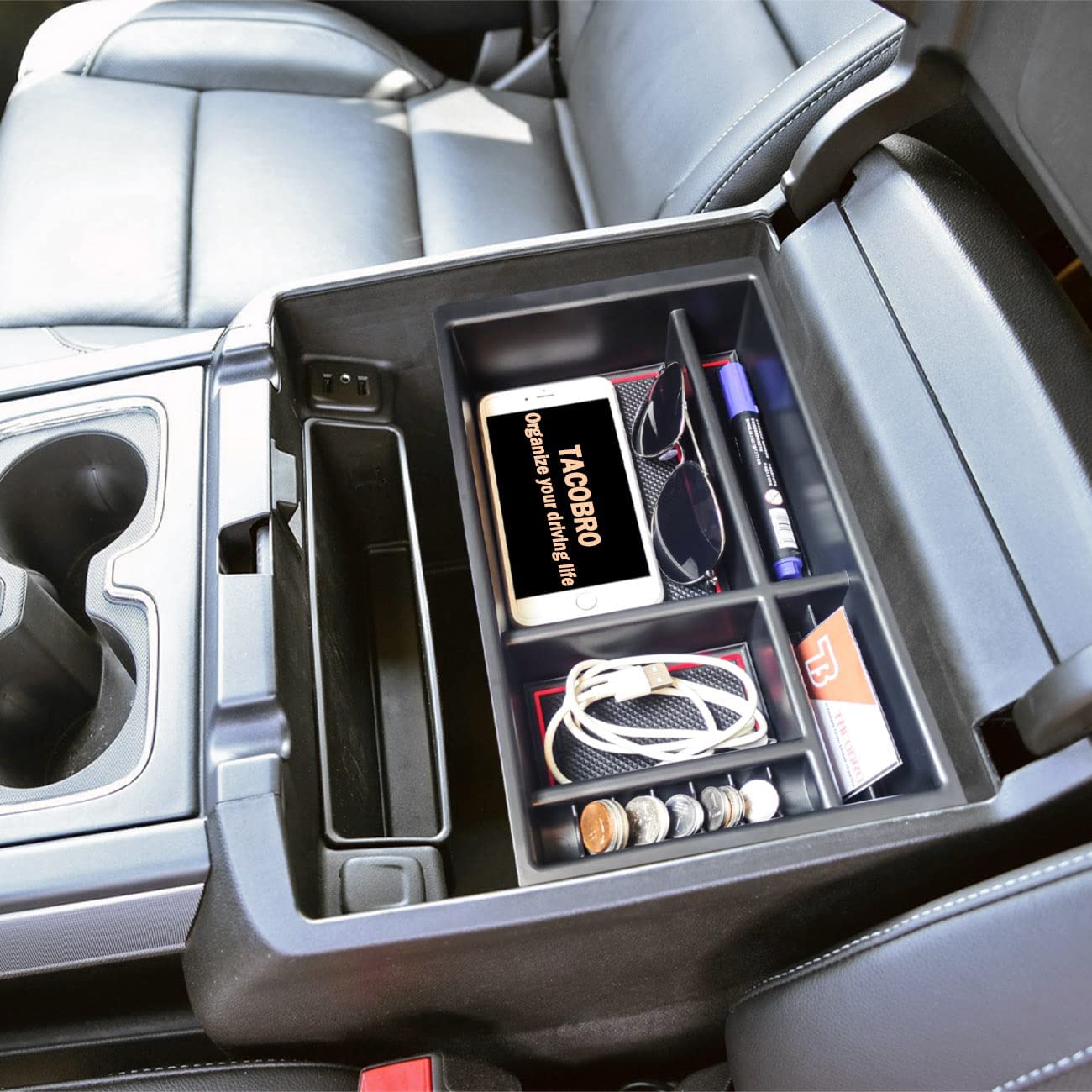Tacobro Center Console Organizer Compatible With 2014-2018 Gmc Sierra 1500 /Chevy Silverado 1500 Accessories 2015-2020 Yukon Xl/