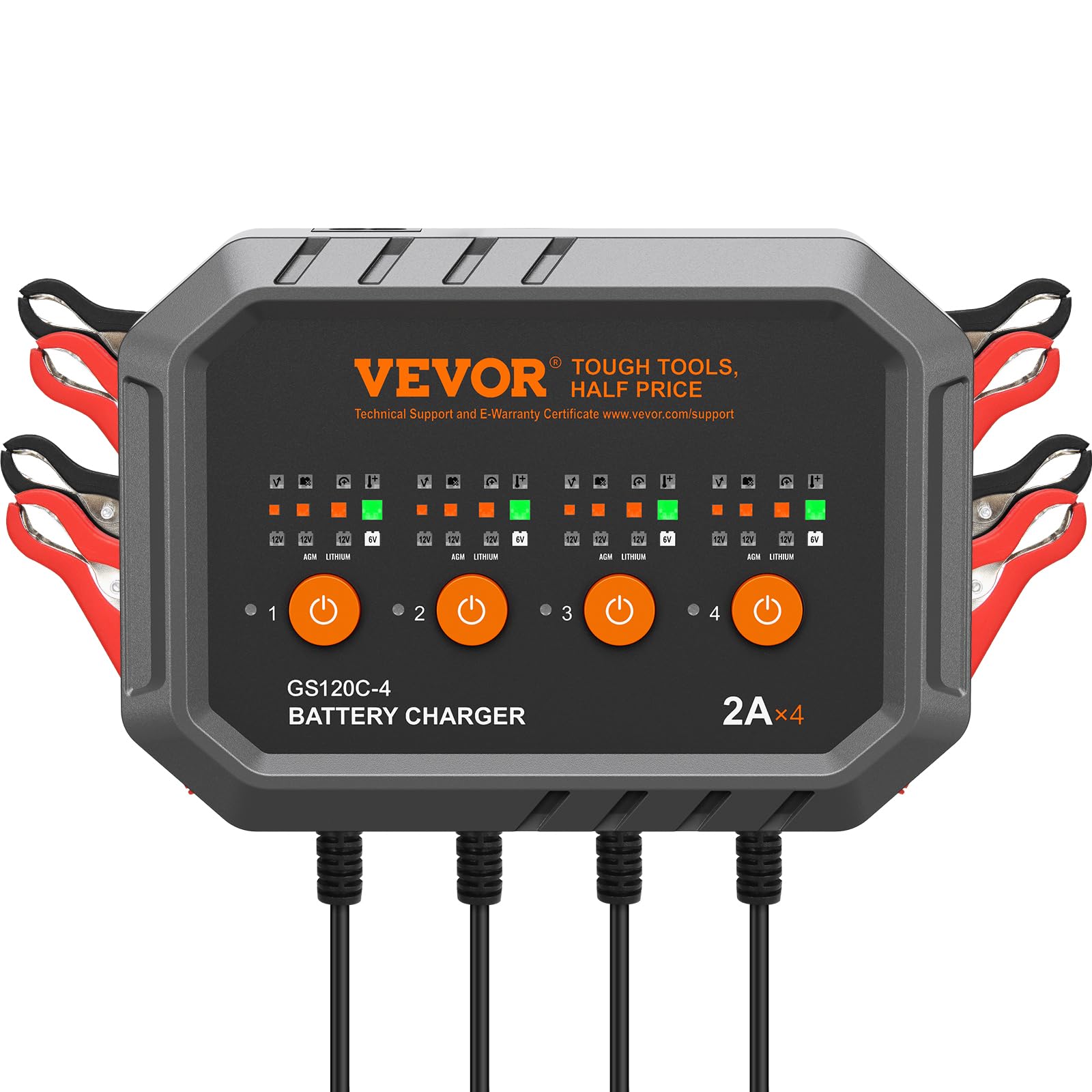 VEVOR Smart Battery Charger, 2A x 4, LiFePO4 Lead-Acid (AGM/Gel/SLA) Car Battery Charger, Fully-Automatic Charger Maintainer for